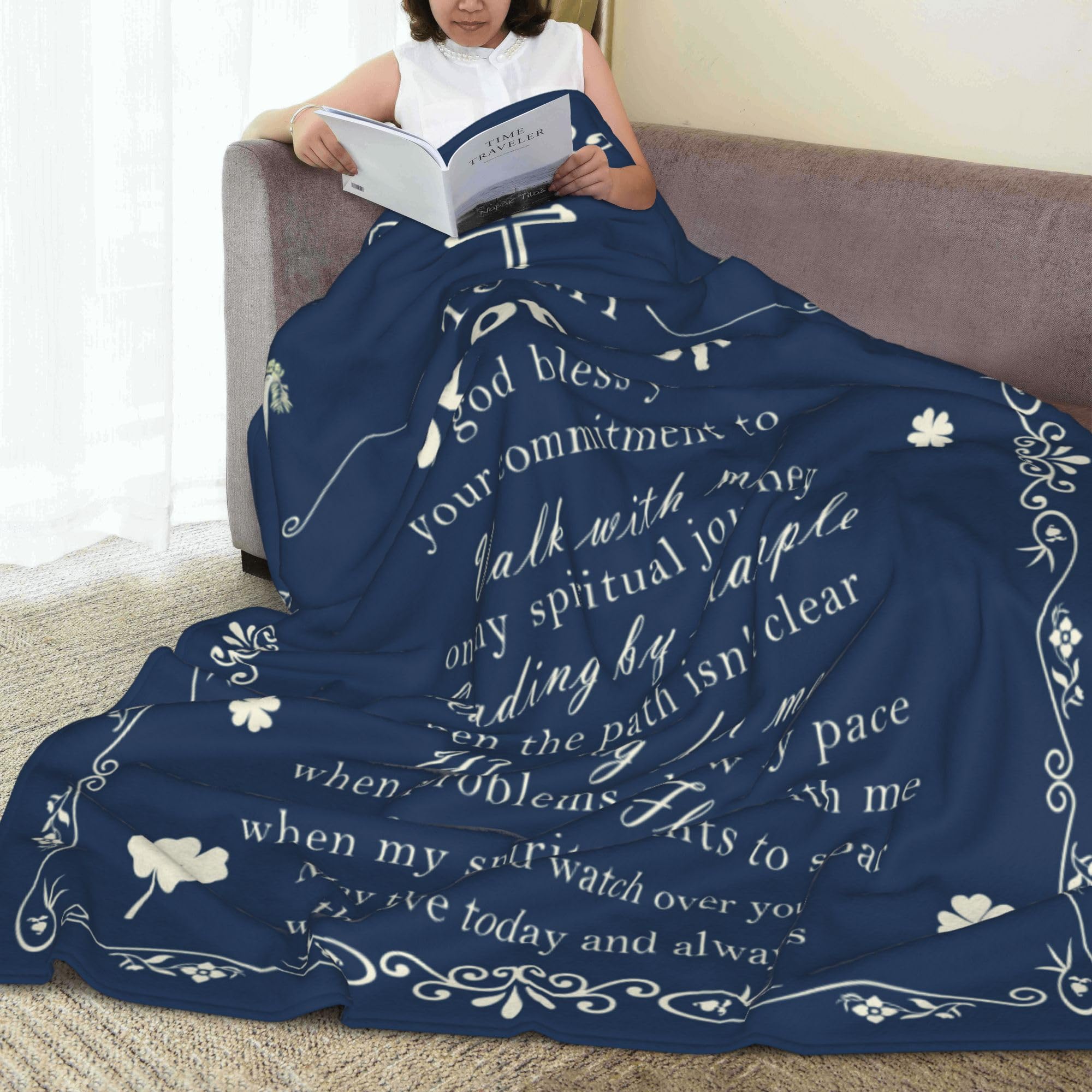 Confirmation Sponsor Gifts for Women/Men, Christian Religious Thank You Gifts for Confirmation Sponsor Gift Blanket 60"X50" with Blessing and Appreciation Words, Dark Blue Catholic Blanket