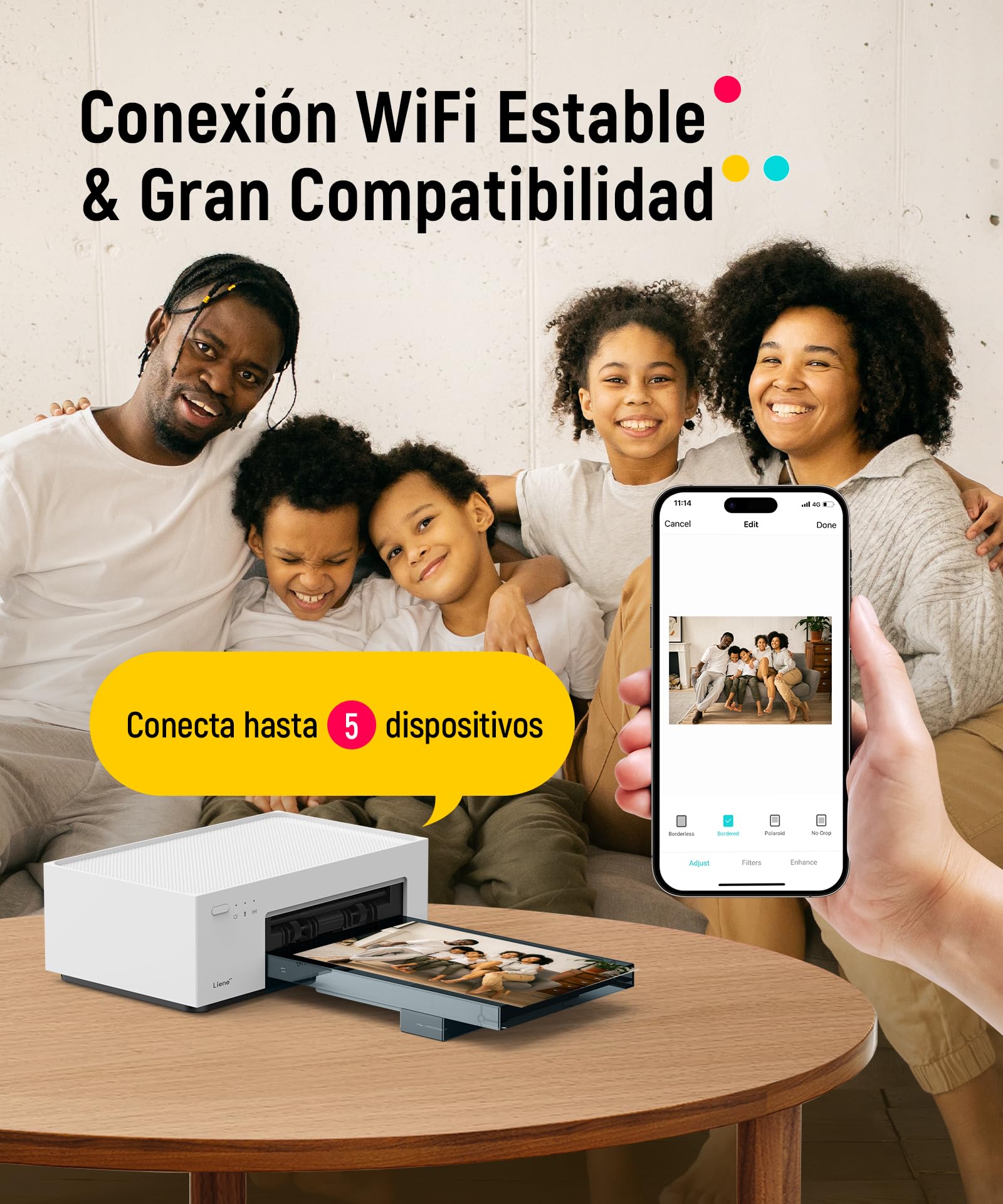 Liene Amber M100 Impresora Fotográfica, 10 X 15 WiFi Impresora Fotográfica Instantánea para PC/iPhone/Android, con 20 Papeles Fotográficos/Cartucho, Impresión a Sublimación, 300DPI, Impresora Móvil