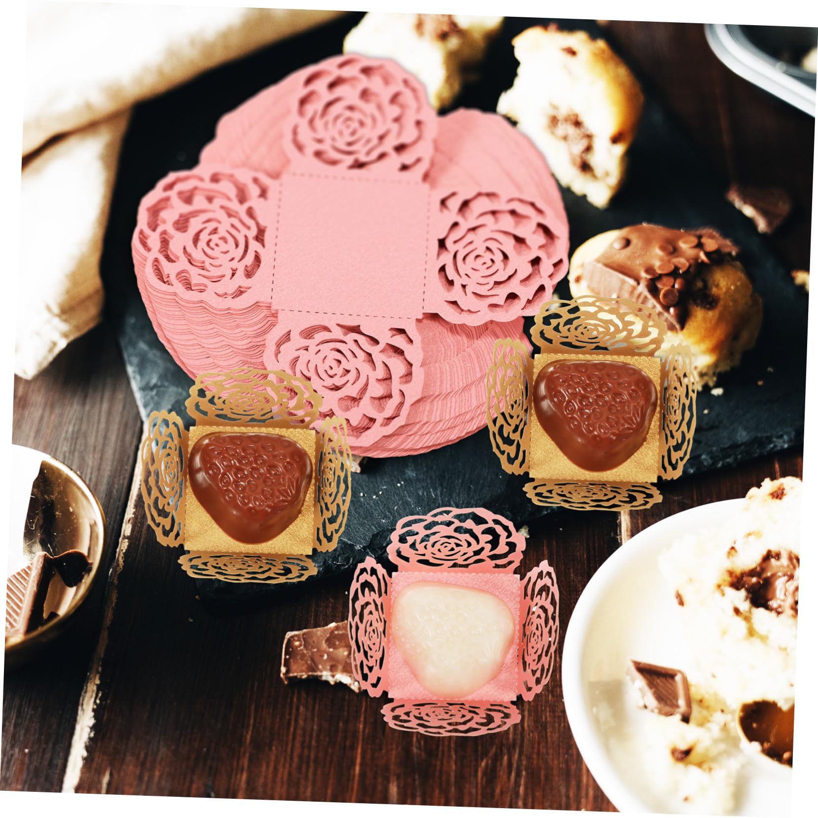 PRETYZOOM 4 Juegos Estallido Vajilla Junta Transatlántico Bol Decoración Fiesta Decoración Cumpleaños Paleta Chocolatinas Suministro De Fiesta Pequeñas Tazas De Chocolate Papel 100 Uds * 4