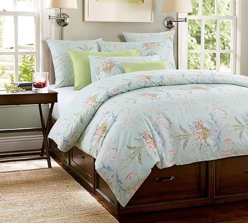 Miniatura 2 de Softta Juego de ropa de cama de lujo floral europea, tamaño Queen, 3 piezas, 100% algodón egipcio de 800 hilos, bohemio, verde, floral, juego de cama