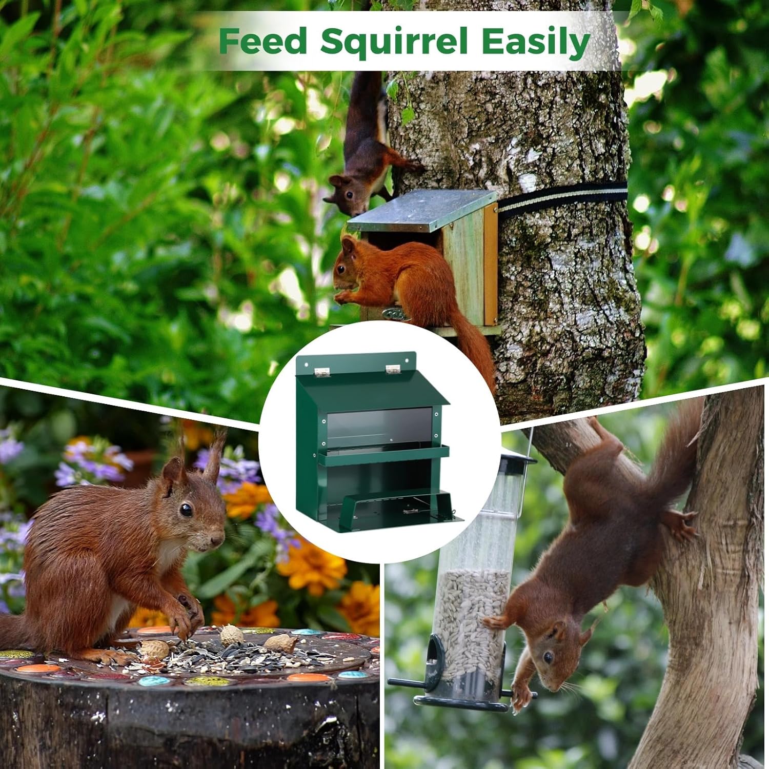 Generic Squirrel Picnic Table Feeder, Metal Outdoor Design with Waterproof Roof, Transparent Viewing Area, Removable Tray for Nuts and Seeds, Easy to Install for Wildlife Admirers
