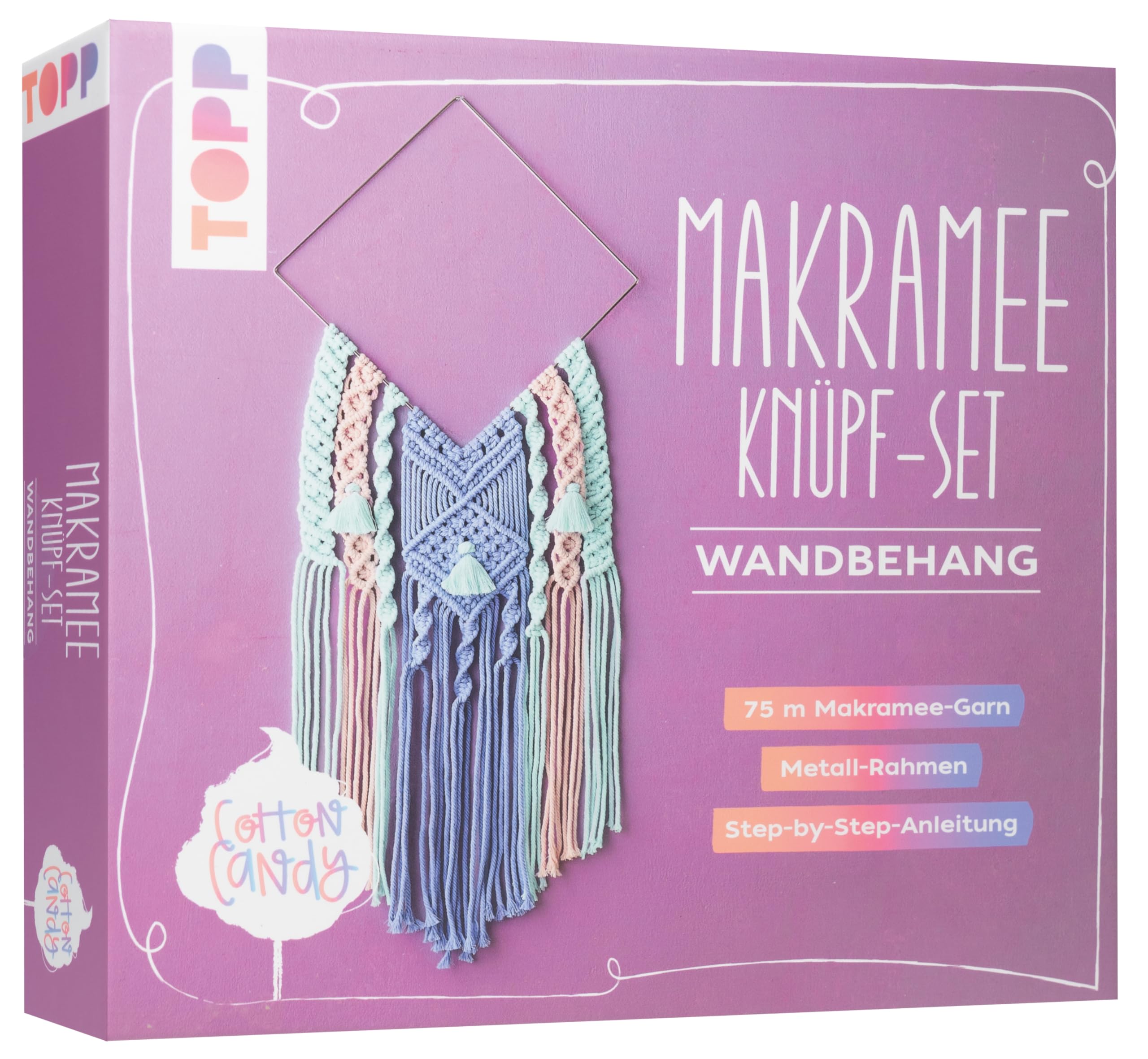 Makramee Knüpf-Set: Wandbehang: Anleitung und Material für einen Makramee-Wandbehang in angesagten Cotton-Candy-Farbtönen