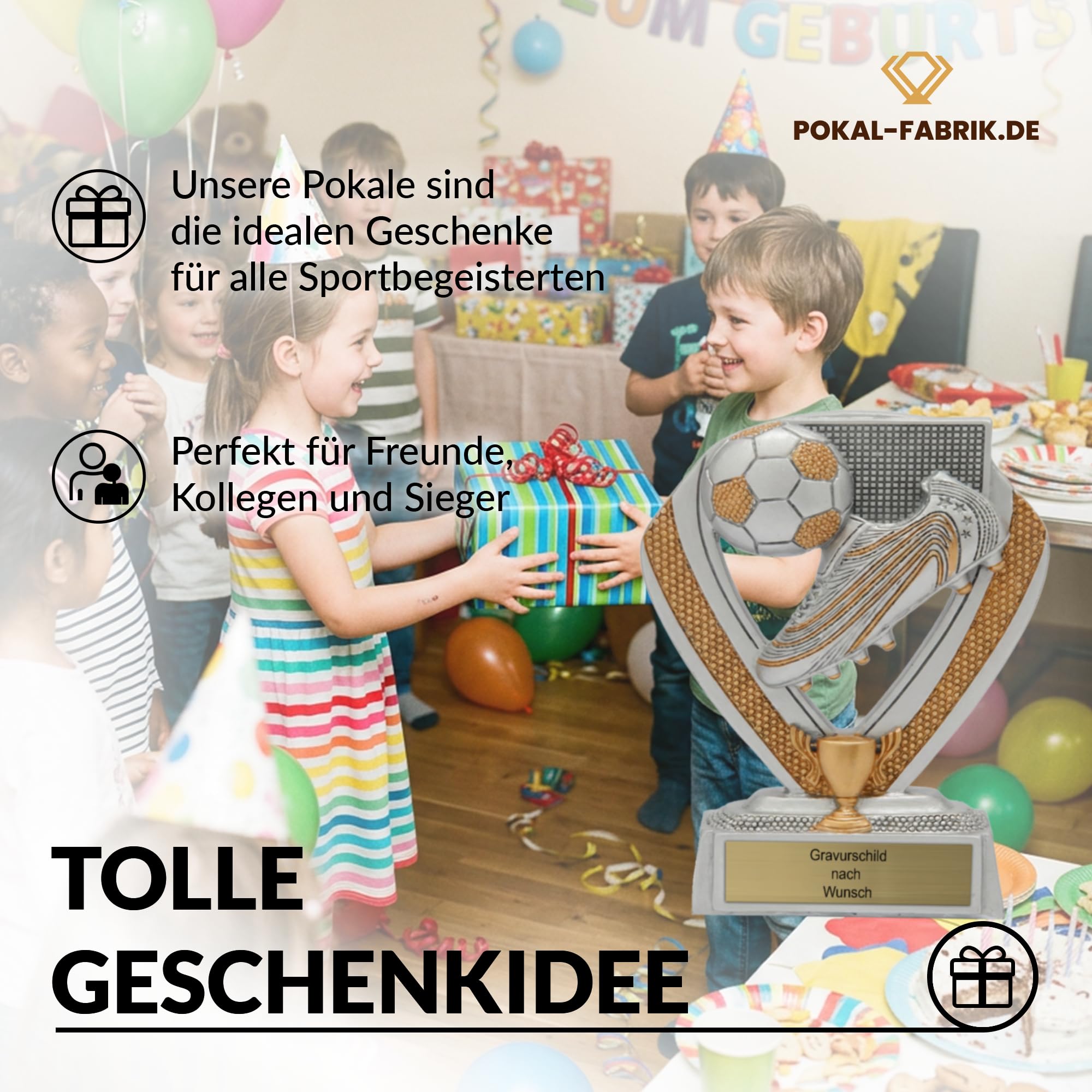 Pokal-Fabrik - Pokal mit Gravur Wunschtext - Fussballpokal Schuh mit Ball 10 cm – personalisierte Geschenk-Trophäe für Fußball WM & Sport Events - Wanderpokal/Kindergeburtstag