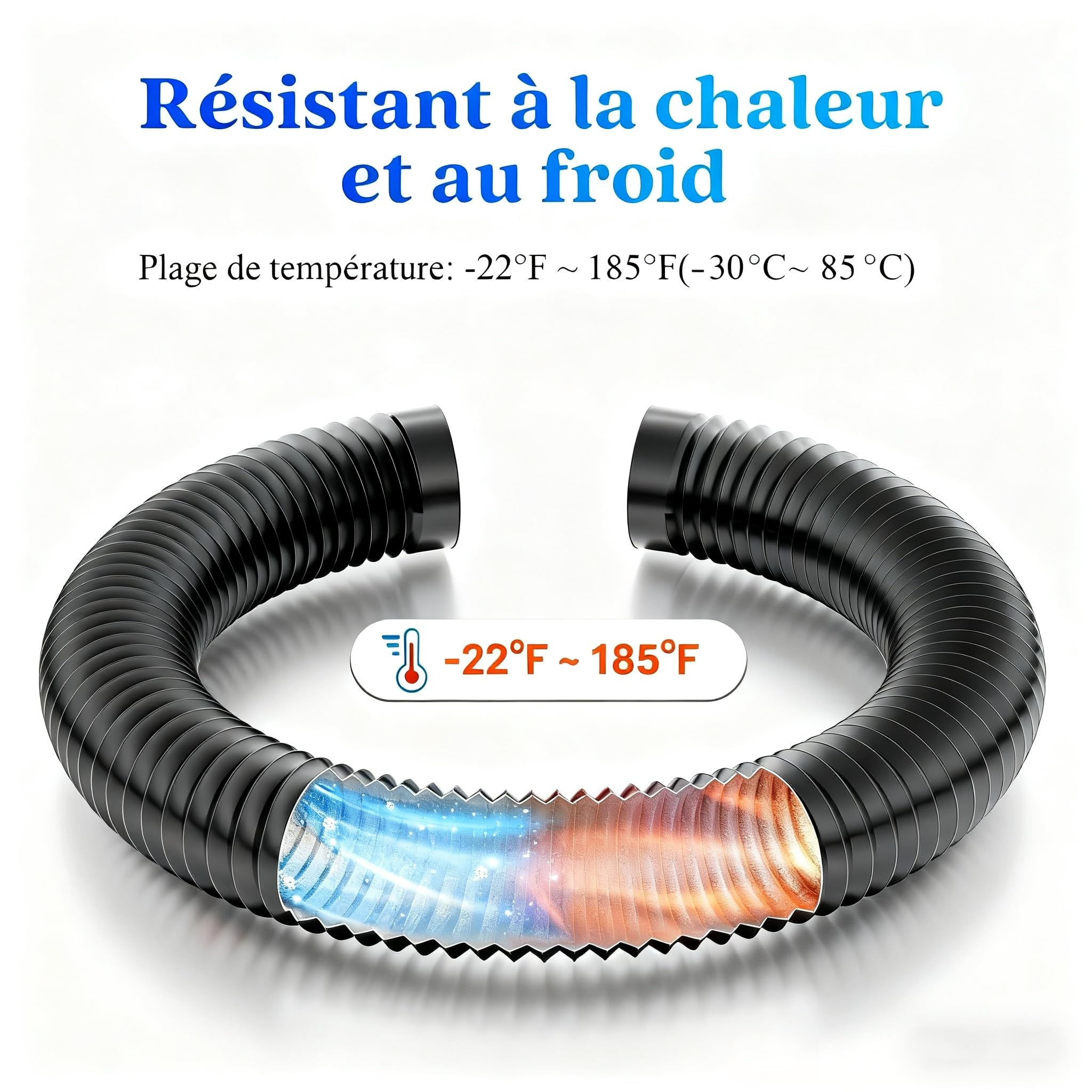 Gaine VMC 125mm 5m – Tuyau Évacuation Sèche-Linge Souple 5 Couches avec Colliers, Sans Odeur, Pour Ventilation, Trockner, Salle de Bain, Cuisine & Garage, Noir