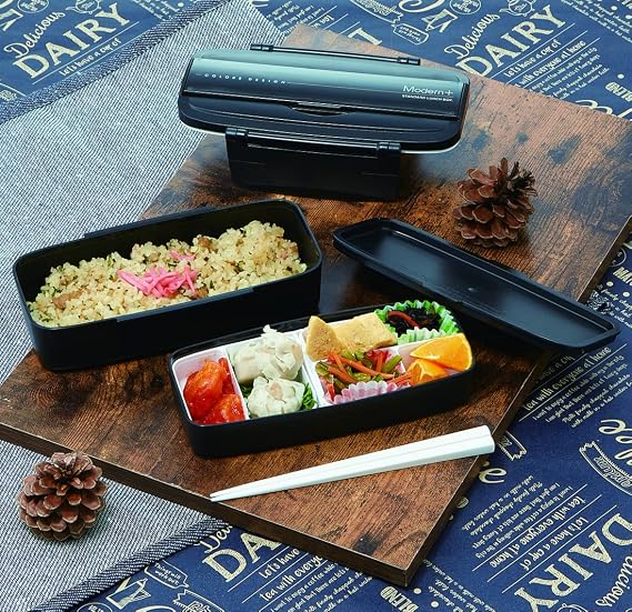 Skater Japanese Modern/Traditional Compartmental 2-Tier Bento Lunch Box, 900 mL, Chopsticks
