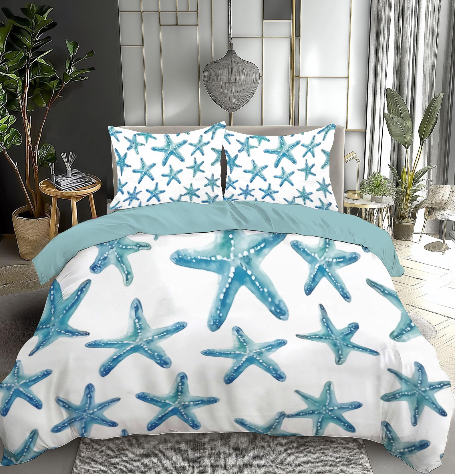 Parure de couette bord de mer en microfibre blanche 140x200 pour une ambiance vacances de plage