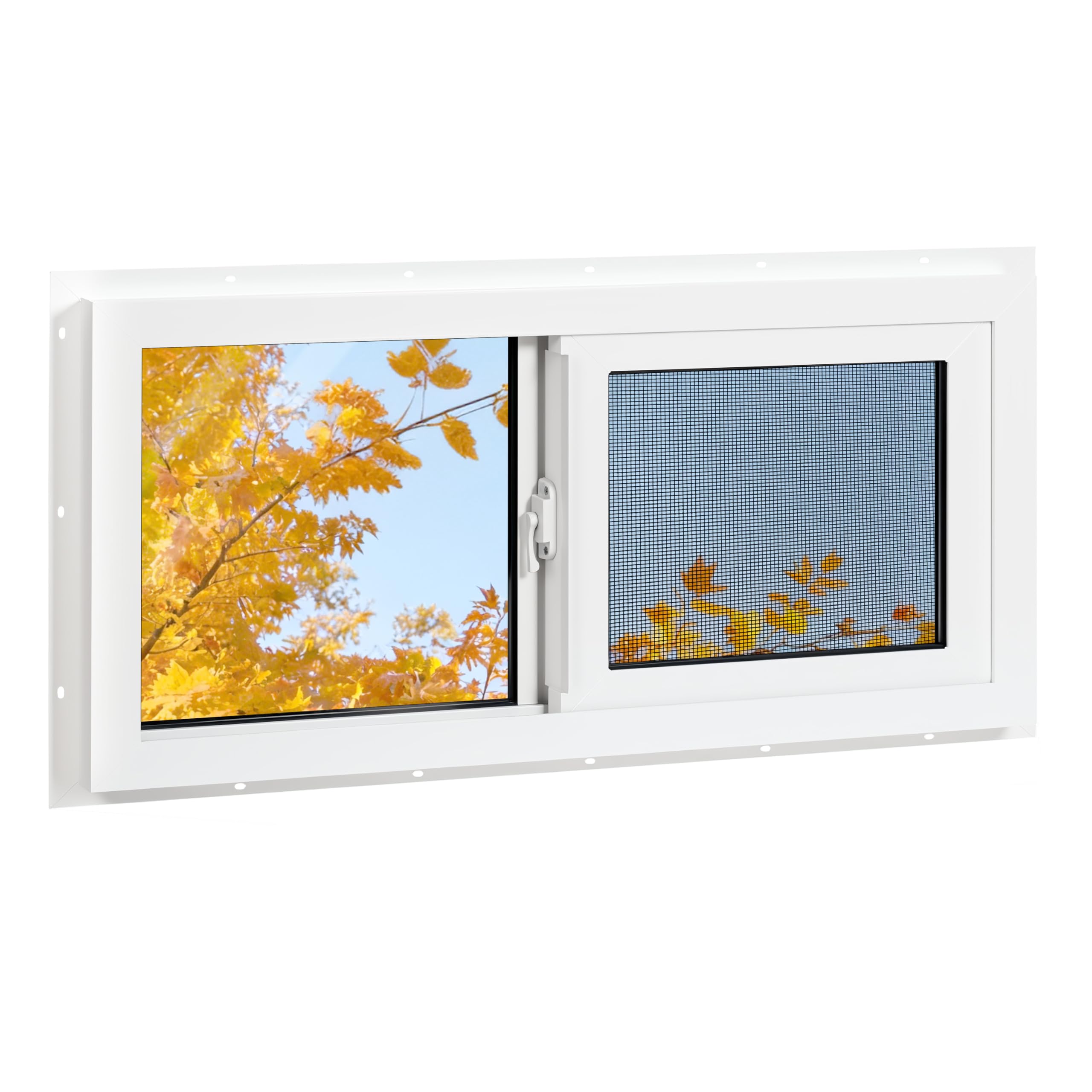 Finestra in vinile per seminterrato, 81,3 cm x 35,6 cm Finestra scorrevole per bagno con doppio vetro isolante in vetro temperato e schermo in fibra di vetro per seminterrato, bagno, capanno