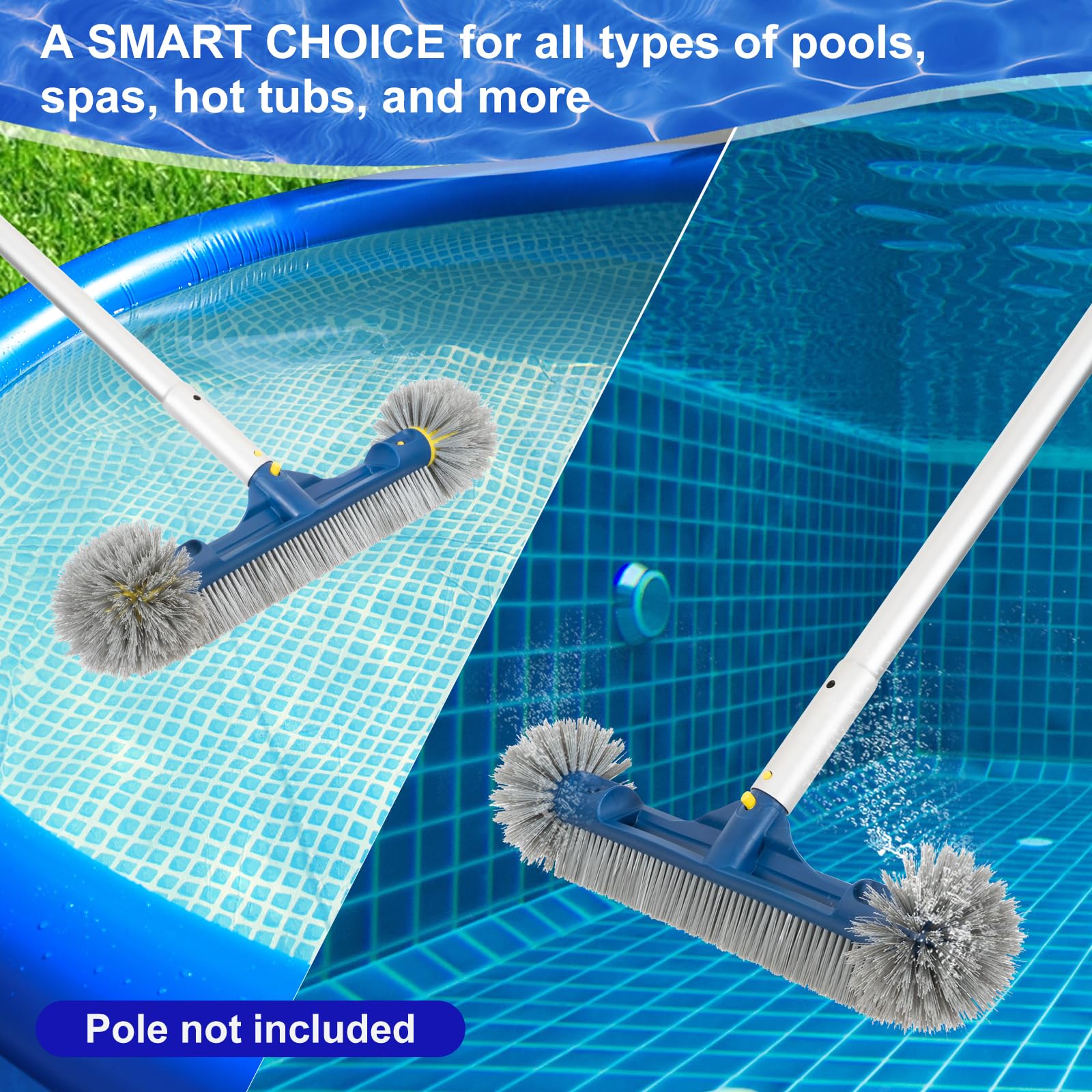 POOLAZA 18" głowica szczotki do basenów Inground Pool / Above-Ground, Heavy Duty, szczotka do czyszczenia ścian i podłóg, wytrzymała szczotka do czyszczenia basenu, z uchwytem premium Bristle i