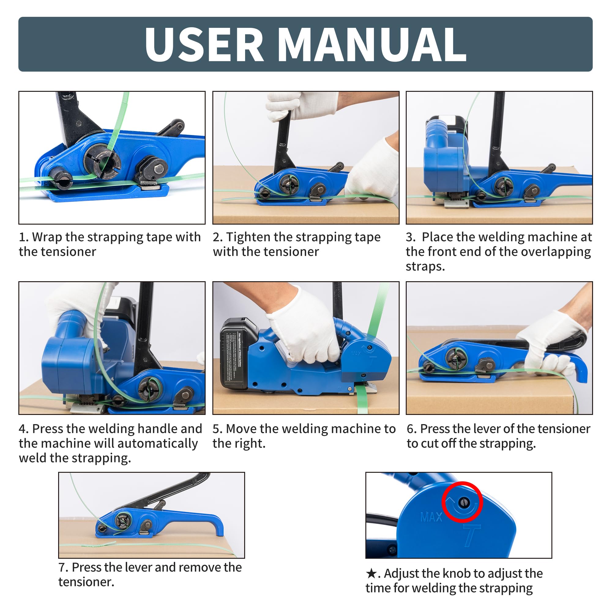 U.S. SOLID Electric Strapping Machine Handheld Semi-Automatic Banding Tools for 1/2-3/4 in PP PET Straps 2×3000mah Battery Powered Automatic Strapping Banding Machine for Box Pallet