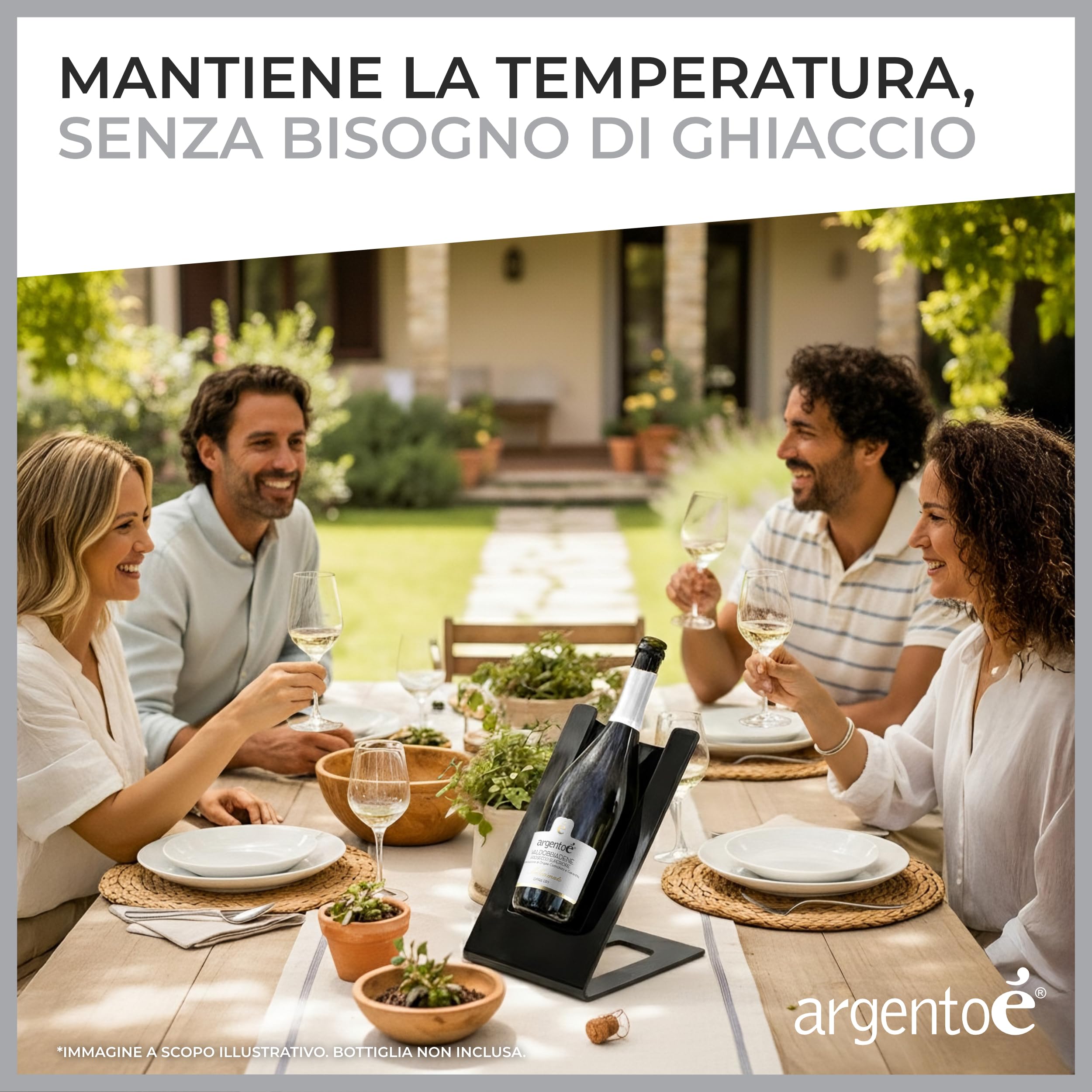 argentoè Gelette Raffredda Bottiglie Vino - Portabottiglie Refrigerante e Glacette Termica da Tavolo - Espositore per Spumanti e Champagne Senza Ghiaccio (Nero) + Elemento Accumulatore Aggiuntivo