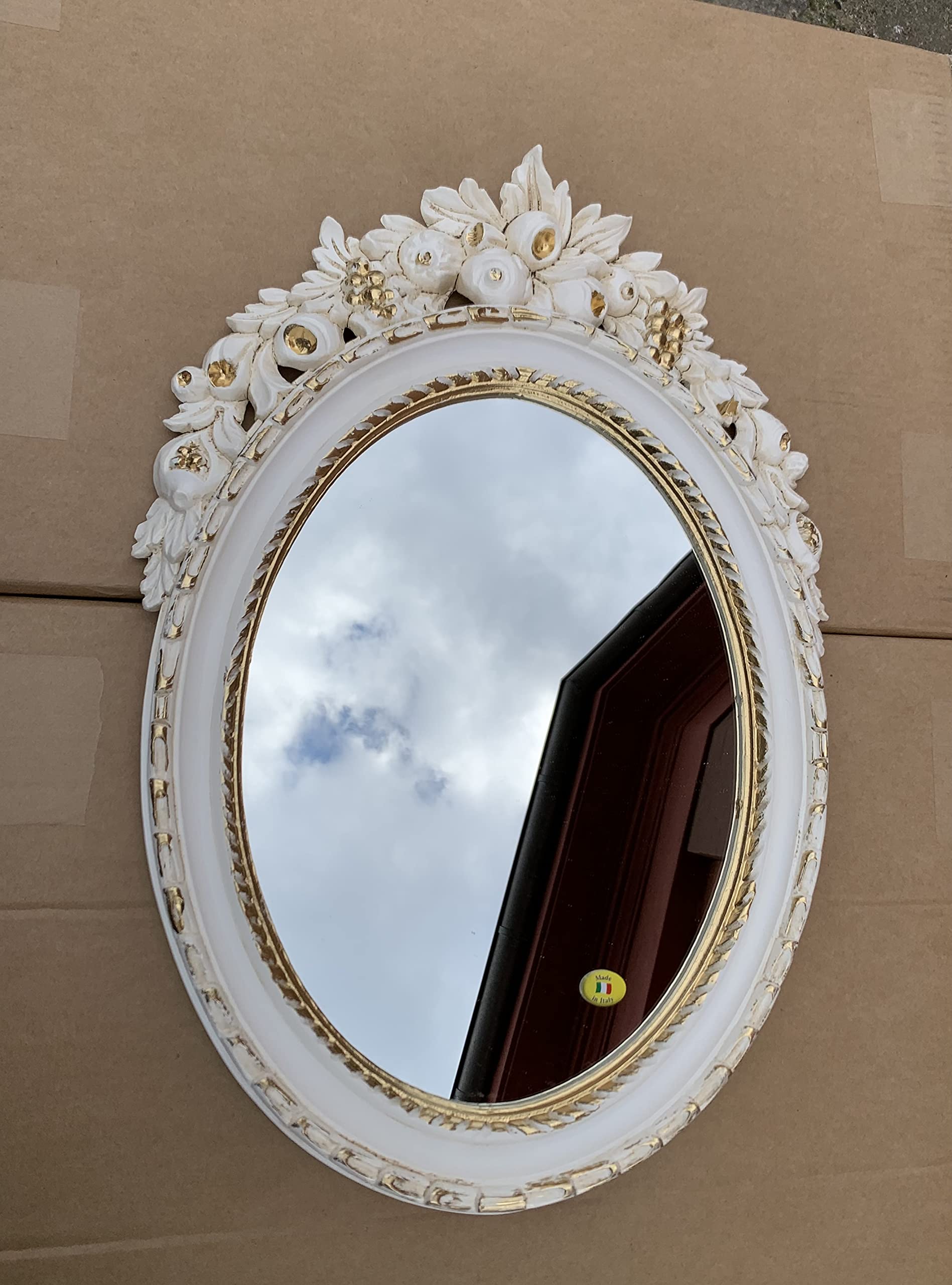 Lustro ścienne antyczne owalne białe złoto lustro łazienkowe lustro 51 x 37 Shabby Barock c496
