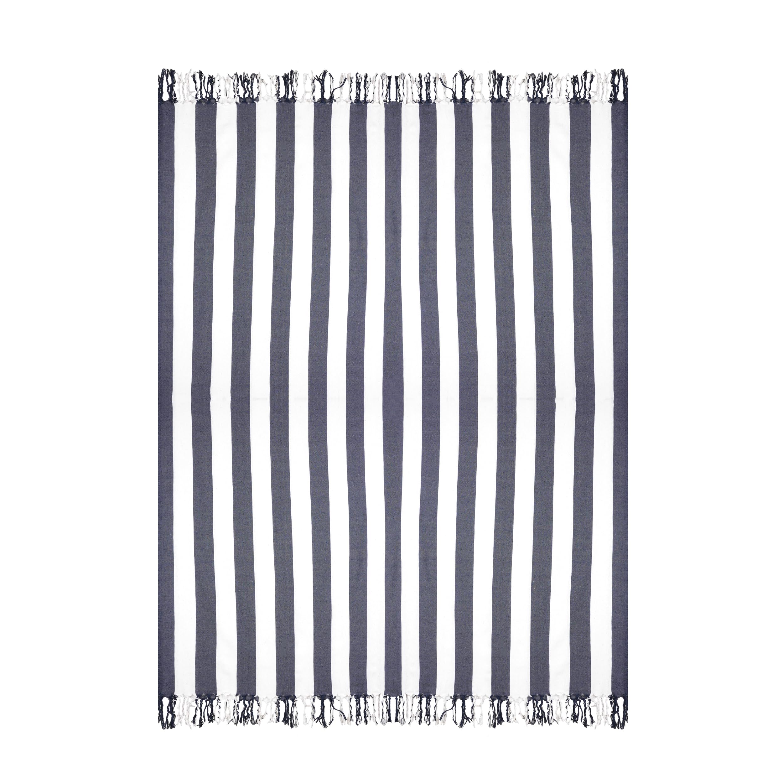 H HANSEL HOME Fouta Playa XXL de Algodón/Poliéster 210x240 cm con Flecos, Toalla Playa Grande para Familia, Toallas Gigantes de Playa para Verano y Vacaciones - Azul Oscuro