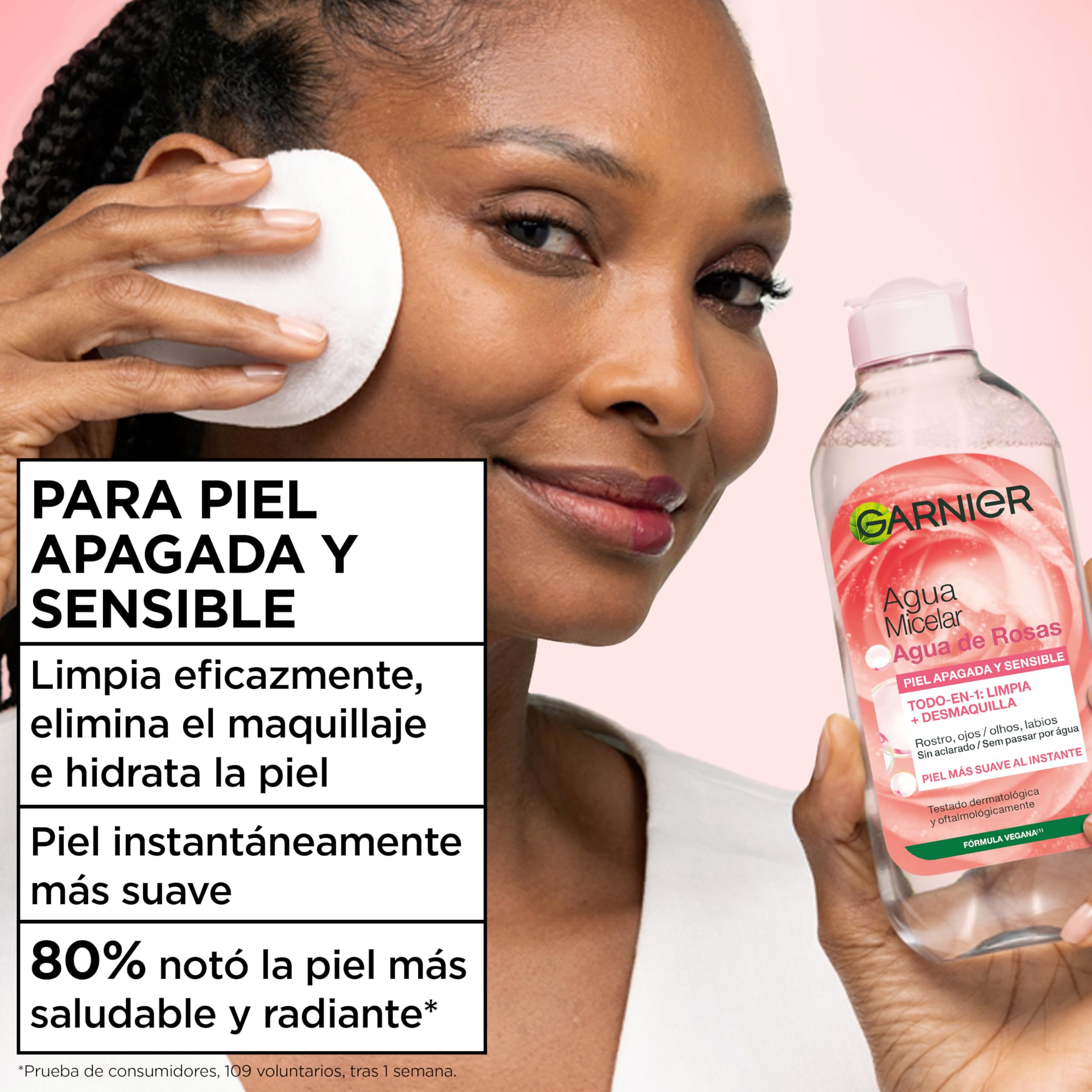 Garnier Agua Micelar con Agua de Rosas Todo en 1 para pieles apagadas y sensibles - Piel más suave al instante - Hipoalergénica - Cruelty-Free International y Vegana 400 ml — view 2
