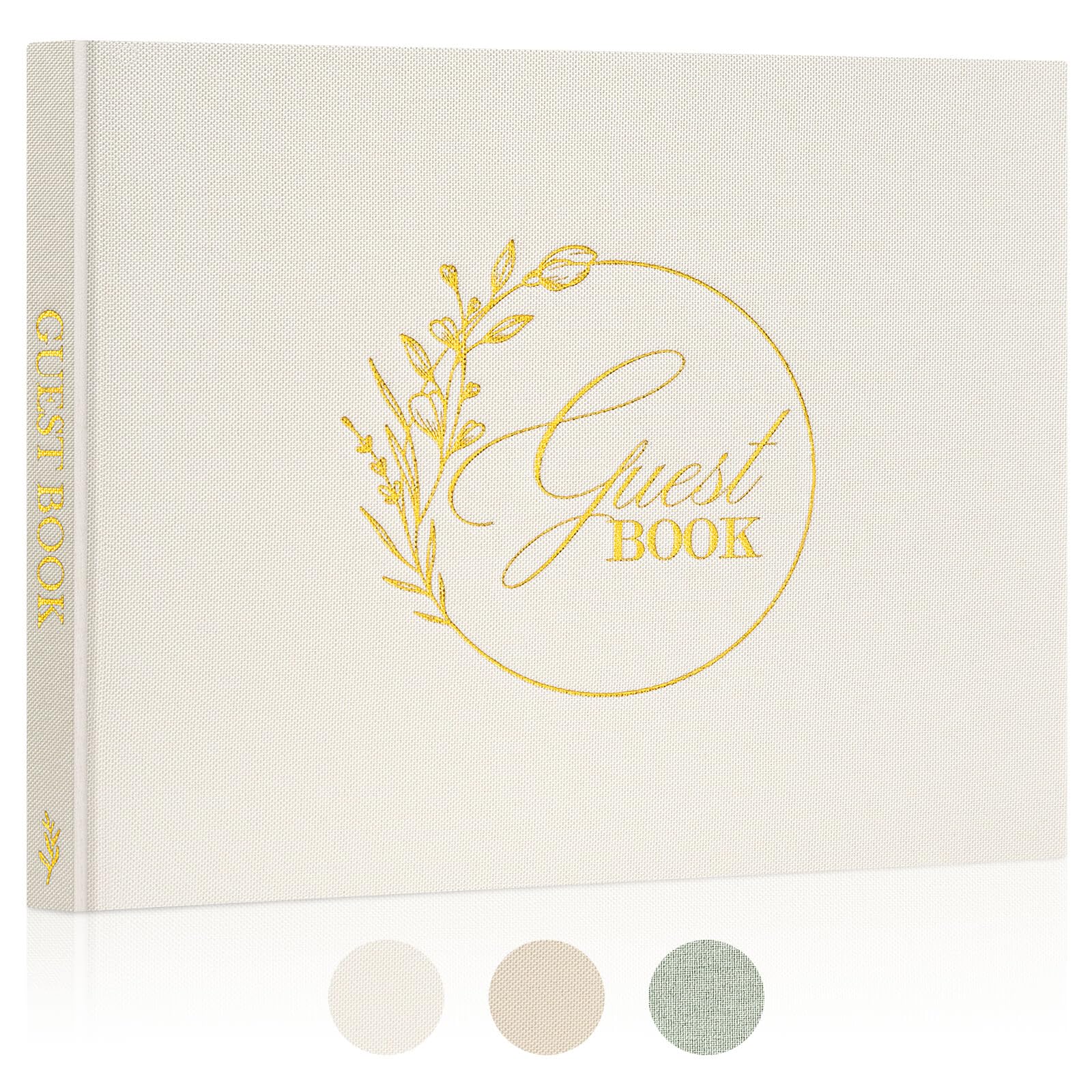 Lanpn Libro de Visitas de Boda en Blanco, Libro Firmas Boda de Lino, Libros de Firmas para Bodas, Aniversario, Bautizos, Cumpleaños, Libro de Recuerdos, álbum de Invitados de Boda (108 Páginas, Crema)