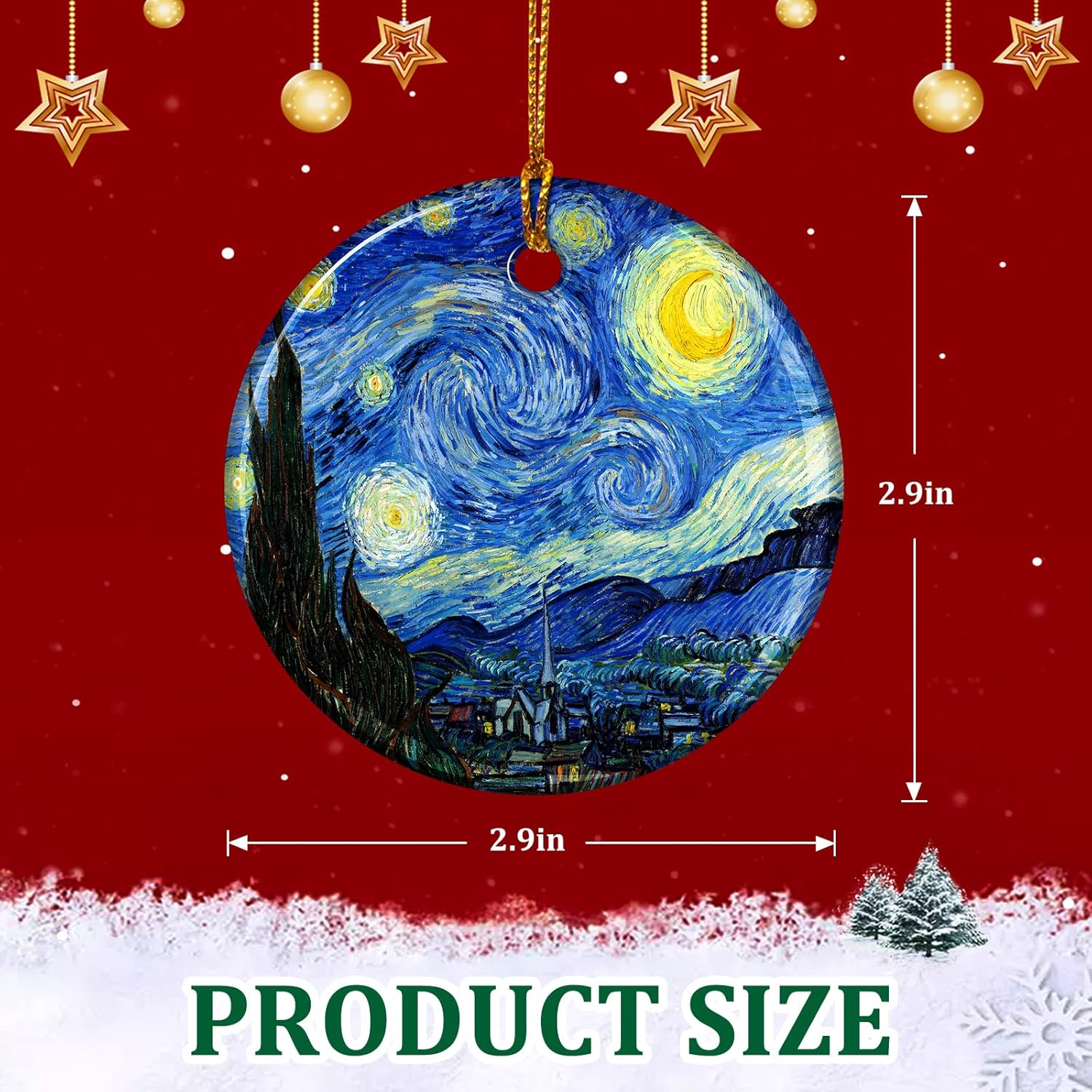 Starry Night Style Ceramic Christmas Ornaments – Artistic Blue Holiday Decor for Tree, Famous Painting Inspired Art Ornament, Elegant Artist Gift - Image 4