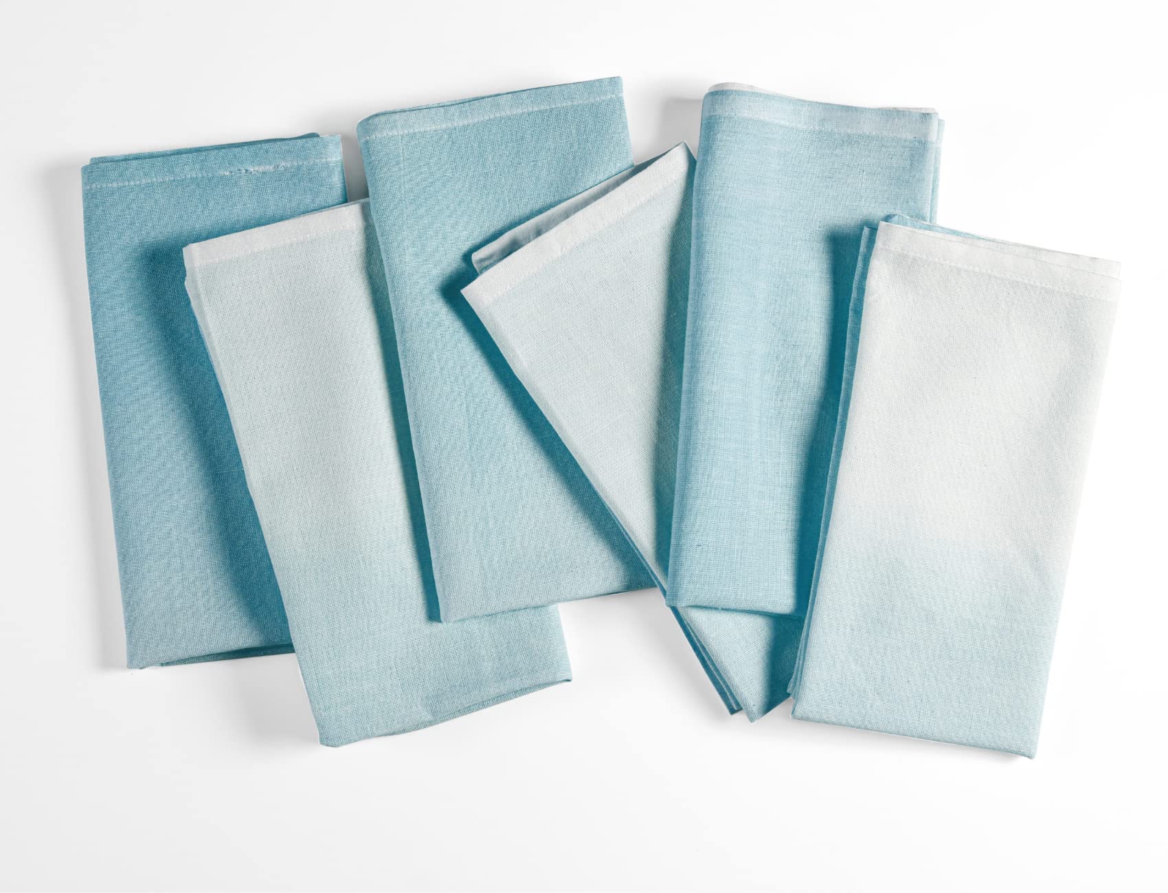 FINGERCRAFTOmbre Cloth Napkins Set of 6 Cotton Linen Blend Dinner Napkins Perfect for Parties Dinners Weddings Cocktail Christmas Napkins Cloth 20x20 Ombrey (Aqua)