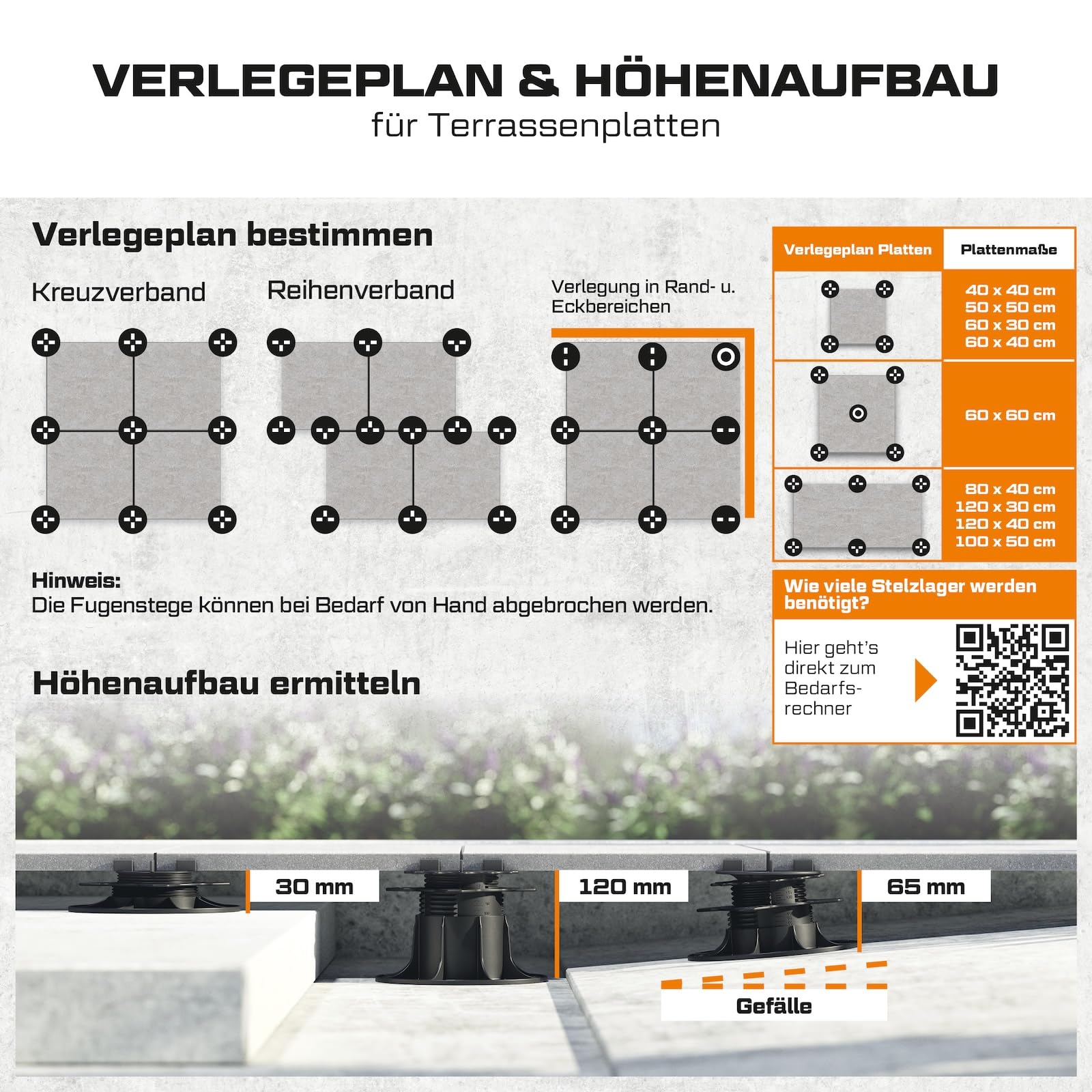 10x LANGFIT® Stelzlager "XL" für Terrassenplatten – Mit Auto-Nivellierung 0-7% – Bis 50% schneller montiert – Mit Maßskala – Stufenlos höhenverstellbar von 83-203mm / Fugenkreuz 3mm – Made in Germany