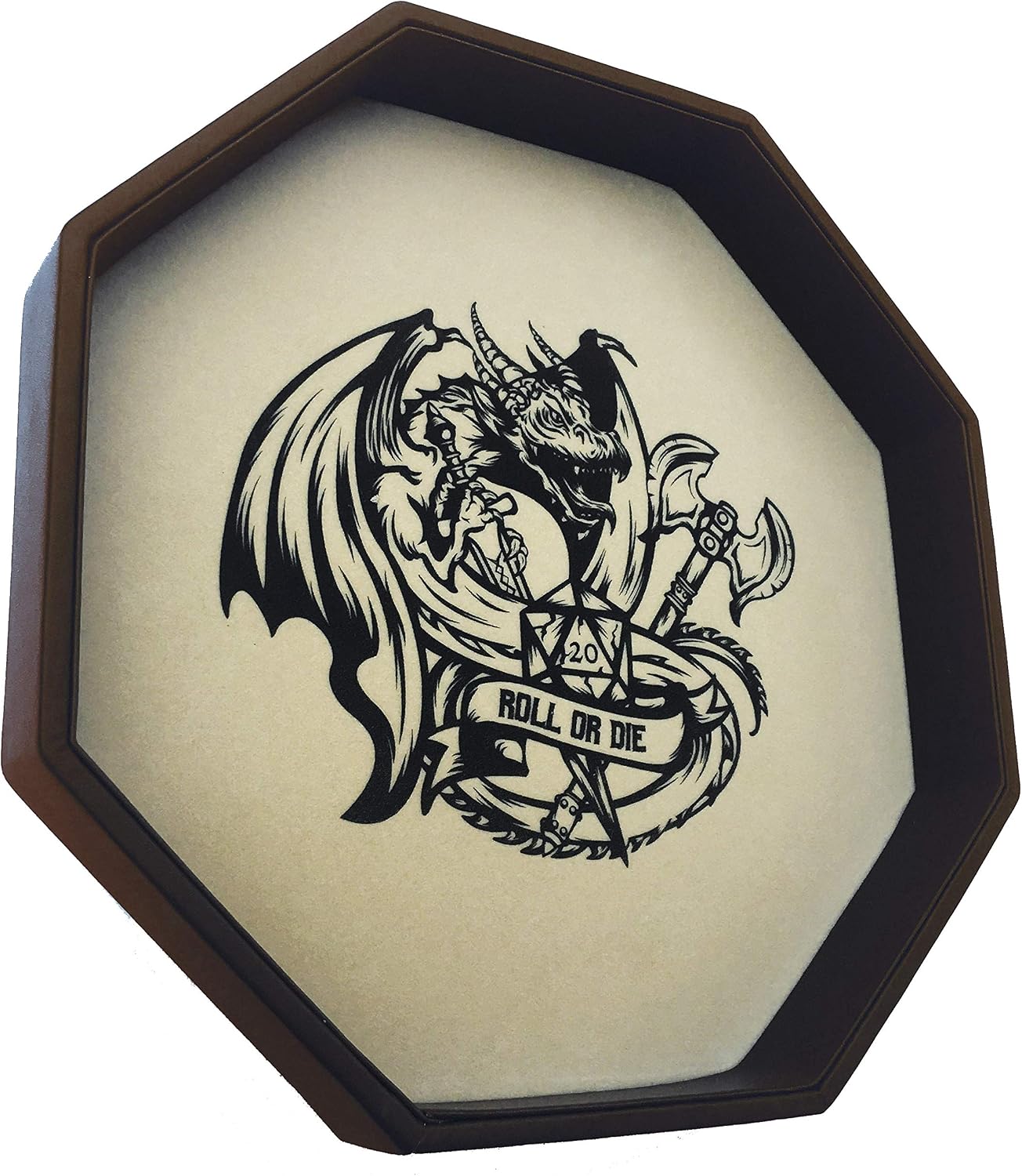 Fantasydice - ROLL OR DIE- Dice Tray - 11.5" Octagon - for Dice, Board Games, Tabletop RPGs Like D&D (DND) 3.5 and 5e, Call of Cthulhu, Pathfinder,Shadowrun and Other Roleplaying Games