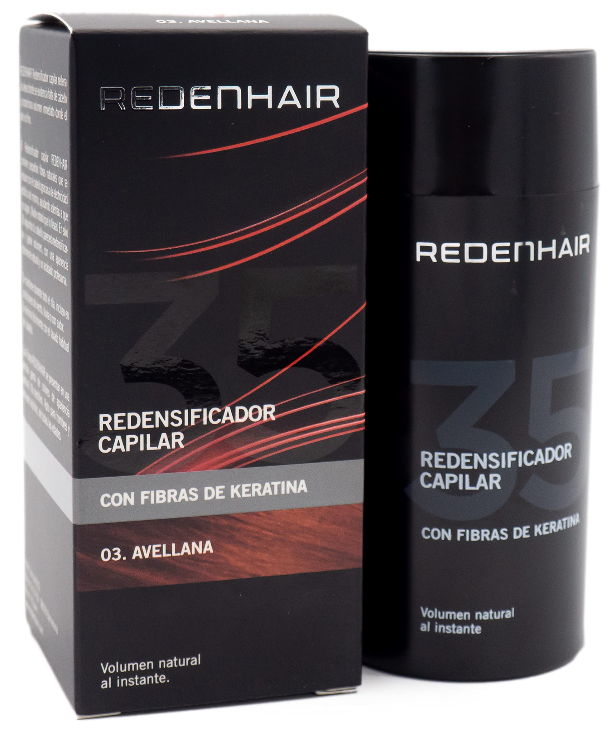 RedenhairCapillary Redensifier - Hair Fibers - Keratin Capillary Microfibers - Colorfast - Resistant to Rain, Wind and Sweat - Alopecia Solution - Hazelnut Hair - 23 gr.