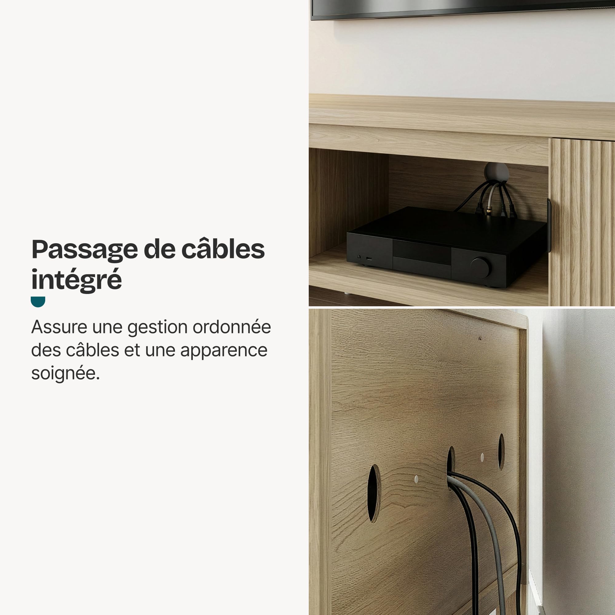 [en.casa] Meuble TV Support Télé avec 3 Compartiments de Rangement et 2 Portes Scandinave Passages de Câbles Salon Chambre Peu Encombrant Stable Élégant Moderne MDF 150 x 40 x 40 cm Effet Chêne