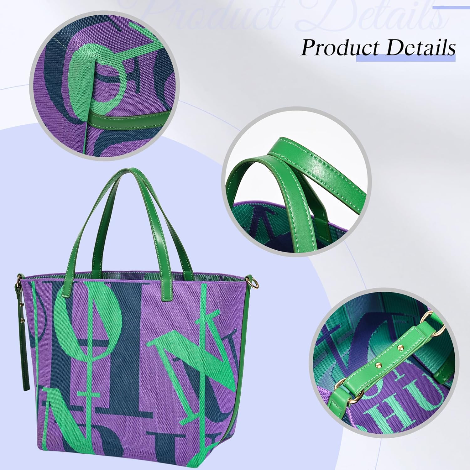 Large Crochet Tote Bag for Women - Beach, Travel & Everyday Handbag with Faux Leather Handles