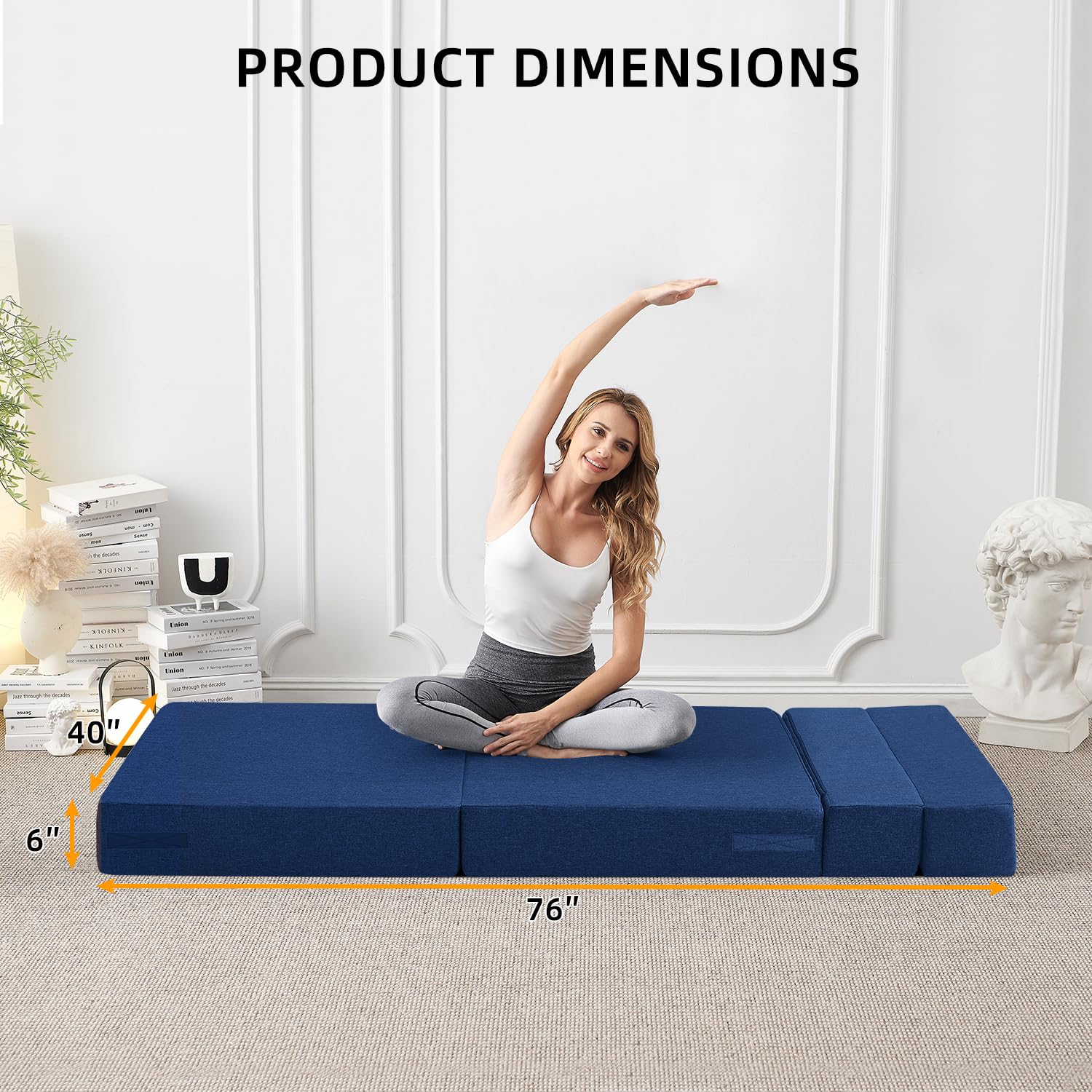 FILUXE Folding Sofa Bed | Convertible Sleeper Chair Bed for Adults, Fold Out Chair to Bed Linen Futon Chair with Pillow, for Home Dorm Apartment RV Living Room, Standard Size, Navy Blue