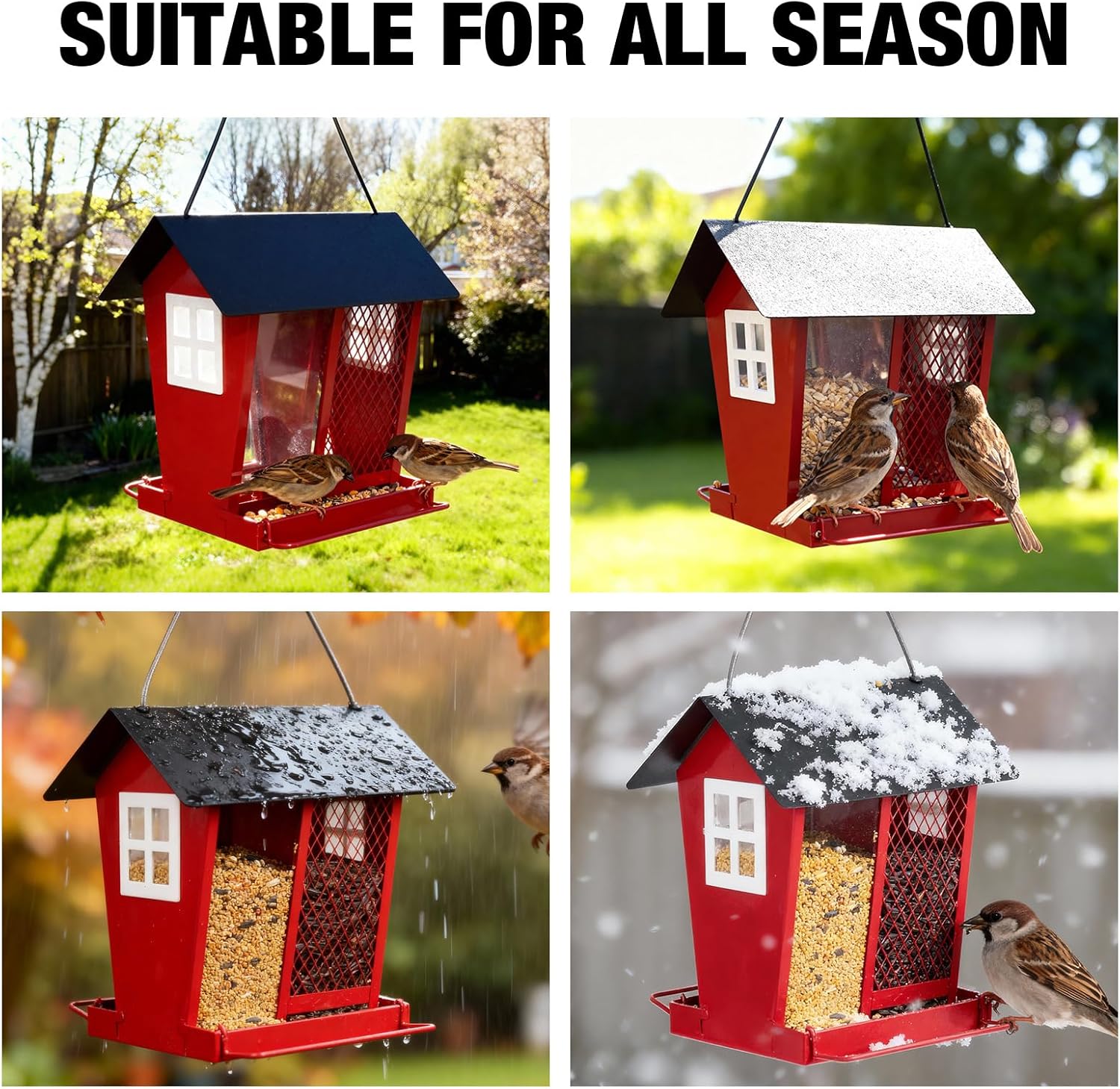 Veehoo Bird Feeders for Outdoors Hanging, 2 in 1 Wild Cardinal Finch Feeder for Thistle Mixed Seeds, Dual Decorative Metal Bird Feeder Weather Resistant for Balcony Garden Outside - Image 4