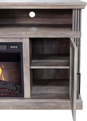 Miniatura 7 de Cheerway Soporte de TV con chimenea 3D para televisores de hasta 80 pulgadas mesa central de entretenimiento multimedia de madera y gabinetes de TV