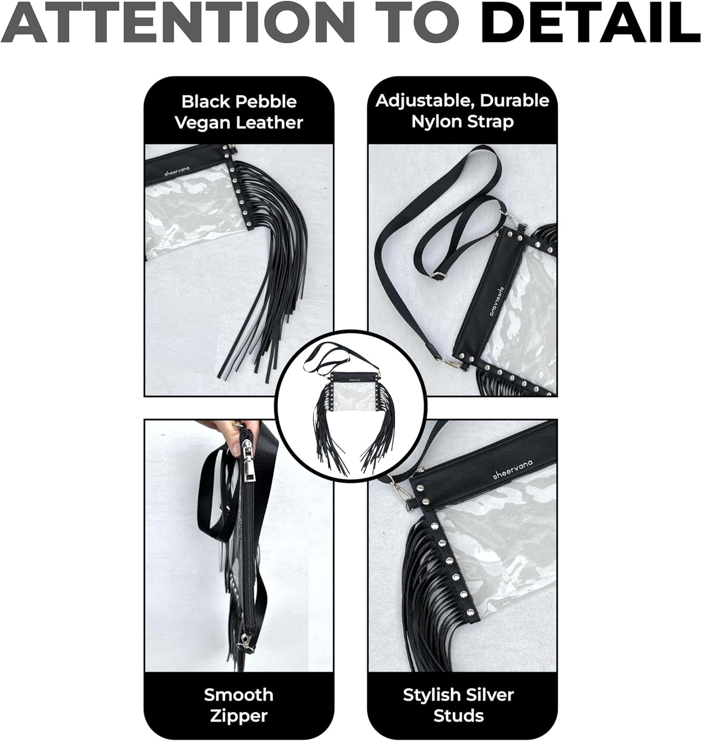 Stylish Clear Fringe Bag, Vegan Leather Trim, Stadium Approved, Crossbody Transparent Bag for Concerts, Festivals and Sports Events - Image 4
