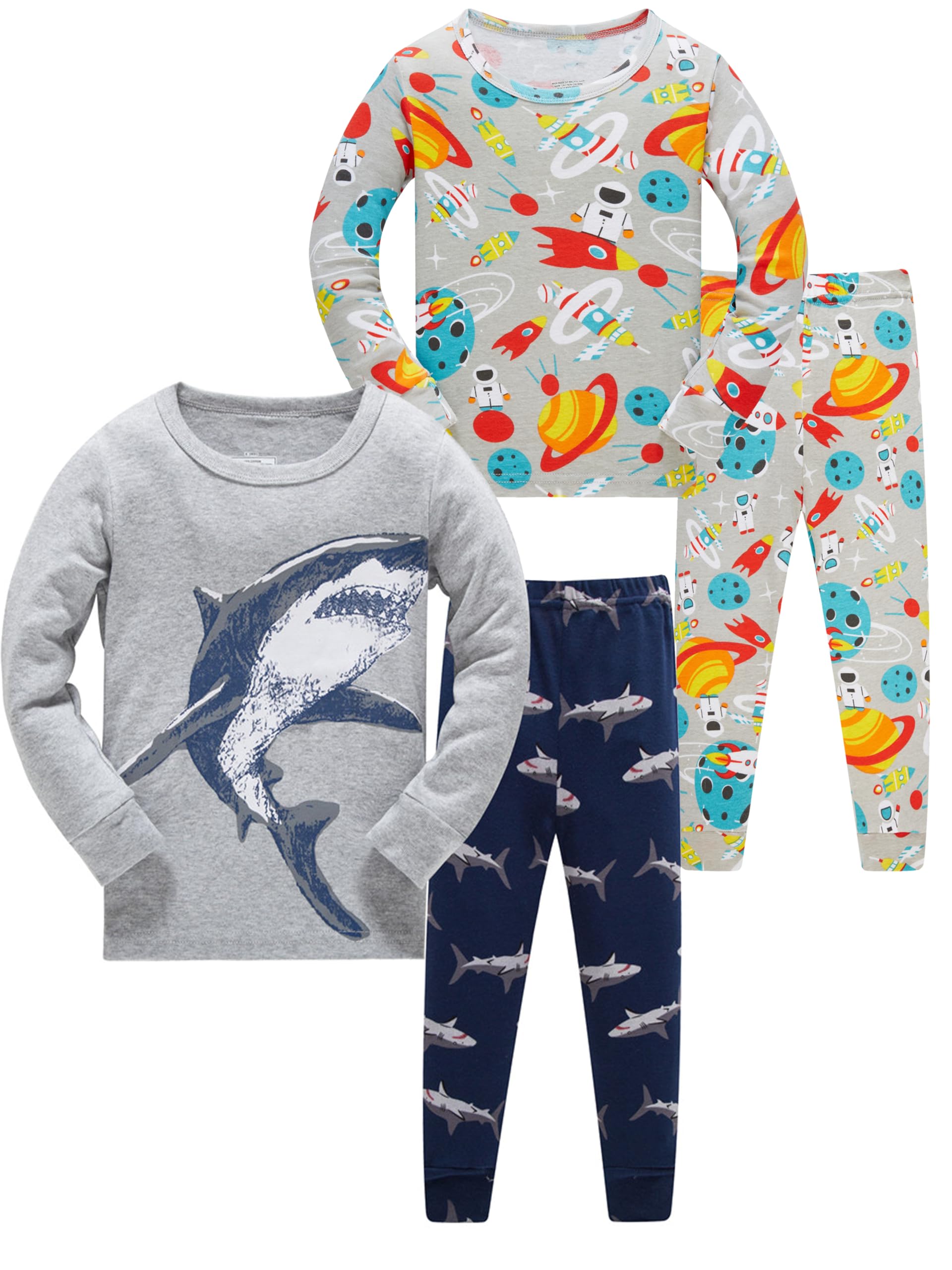 SOIBEEN Pyjamas für Jungen Dinosaurier Nachtwäsche Baumwolle Kleinkind Kleidung Kinder Nachtwäsche Langarm PJs Set 4-teiliges Outfit 1-12 Jahre