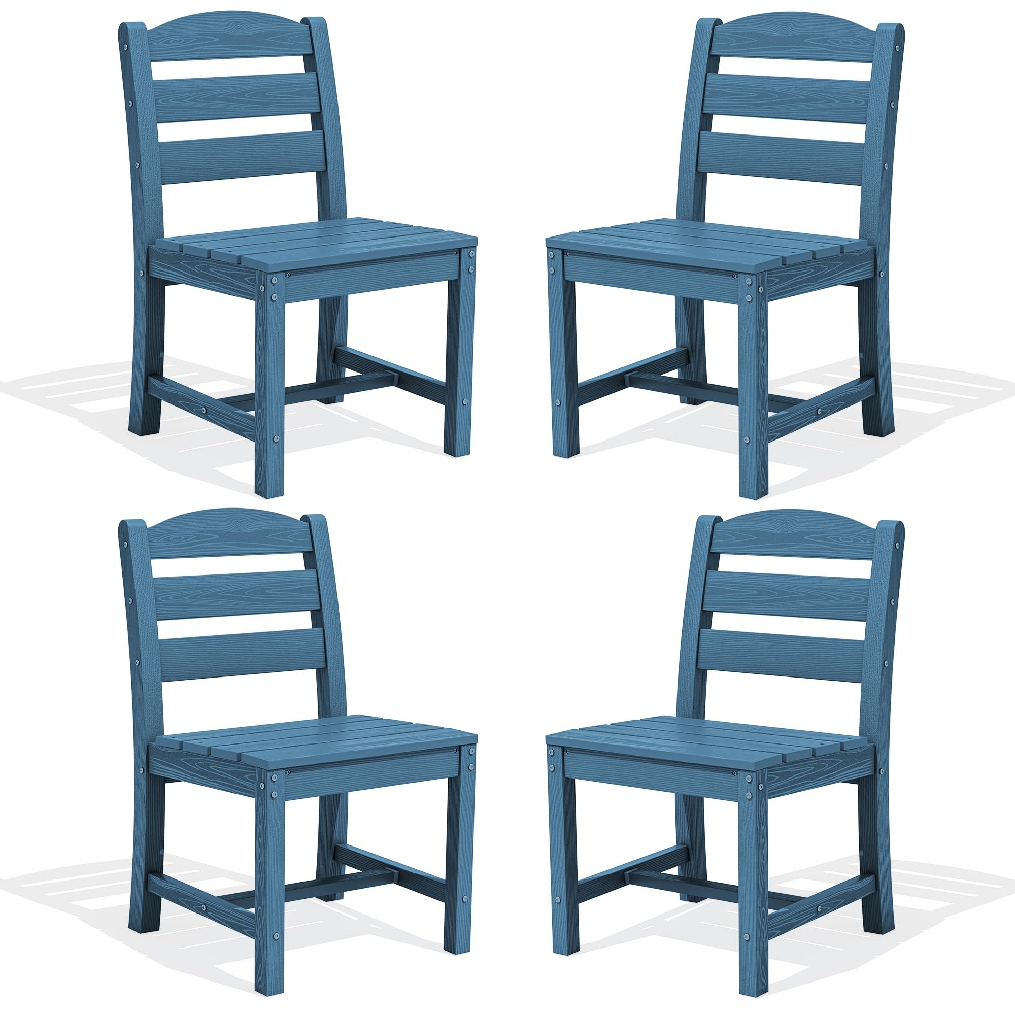 SERWALL Outdoor Armless Dining Chairs Set of 4, All-Weather HDPE Patio Dining Chairs with 19.7" Widened Seat and Curved Backrest for Backyard, Garden, Blue