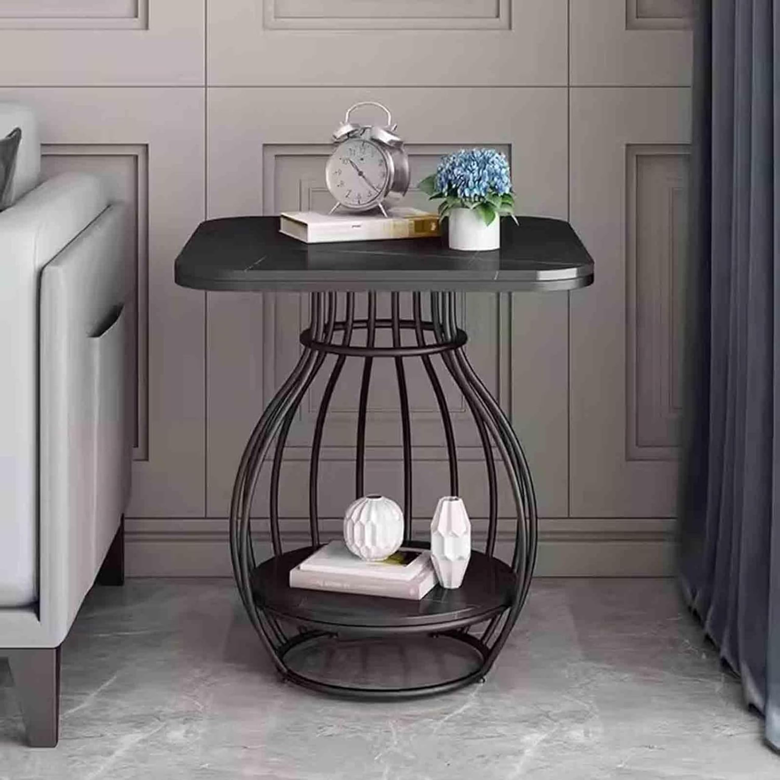 CROWN ART SHOPPEE Modern Side Table Corners Living Room Square Table Double Tier Sofa Side Table,Round Base Coffee Table,Portable Bedroom Nightstands Small Space-Black (B0CP47K3XK) Amazon Price History, Amazon Price Tracker