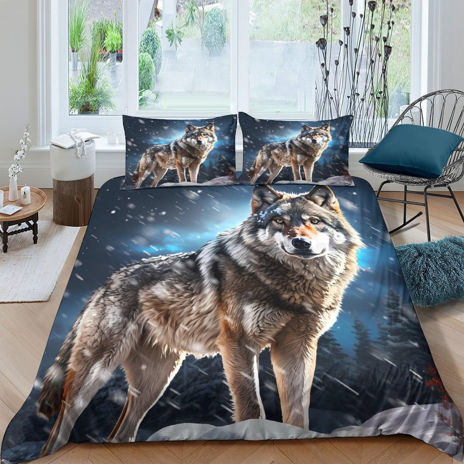 Ctjqhvkz Style-6 3D Printed Wolf Forest Fitted Sheet Microfiber Soft Breathable Moonlight Night Mattress Cover Bedroom Dorm Decor Single（135X200cm）