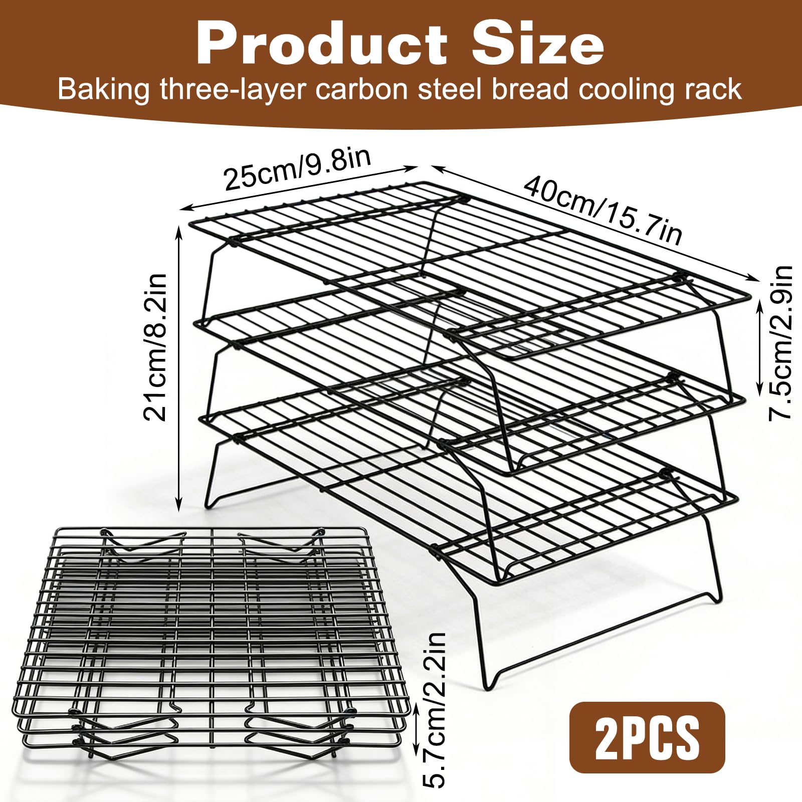 Lot de 6 grilles de refroidissement 40 x 25 x 7,5 cm en acier inoxydable empilable pour pâtisserie