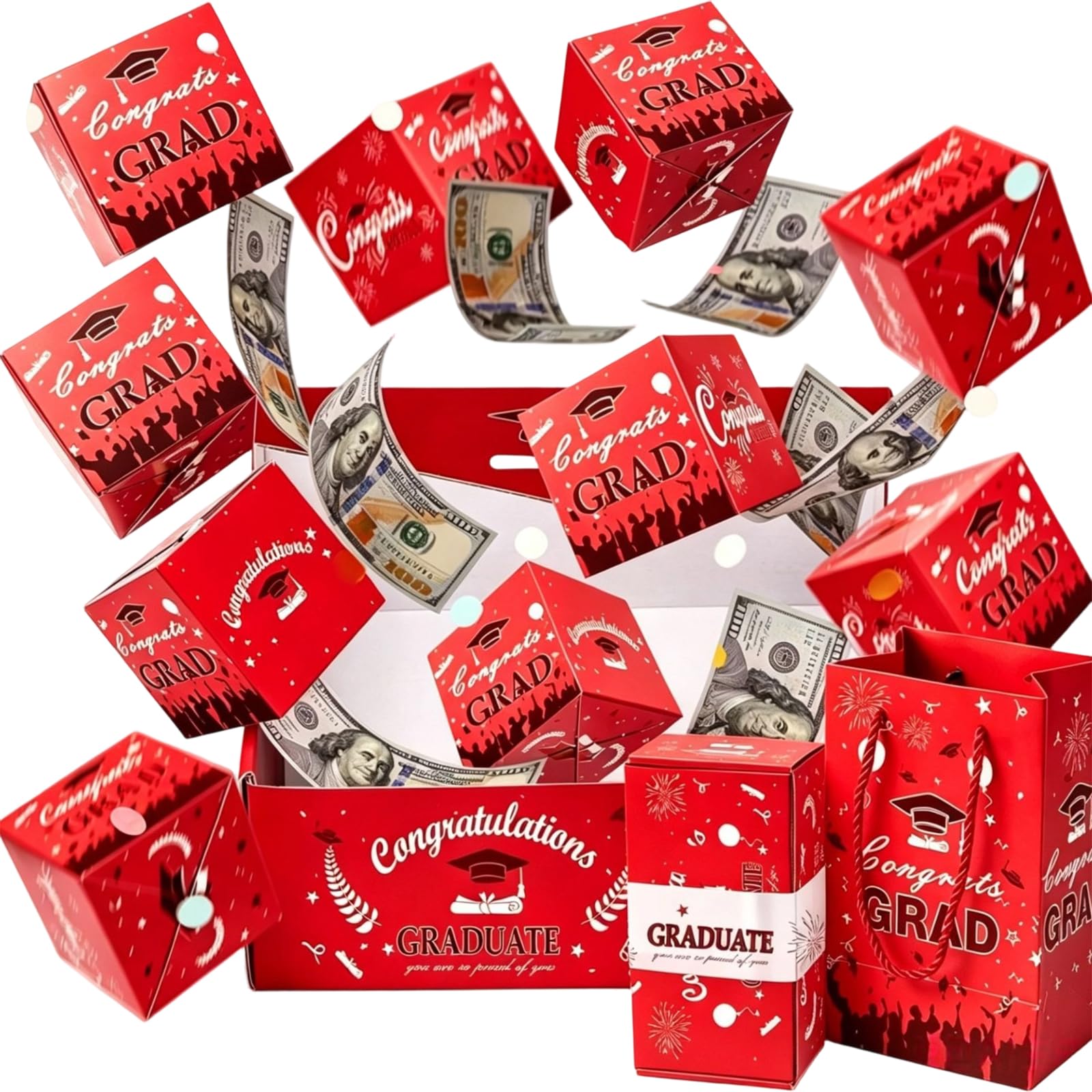 Graduation Surprise Explosion Gift Box, Funny Surprise Pop Up Cash Gift Box with Confetti Congrats Grad, DIY Novelty Luxury Folding Bouncing Money Boxes for Class of 2026