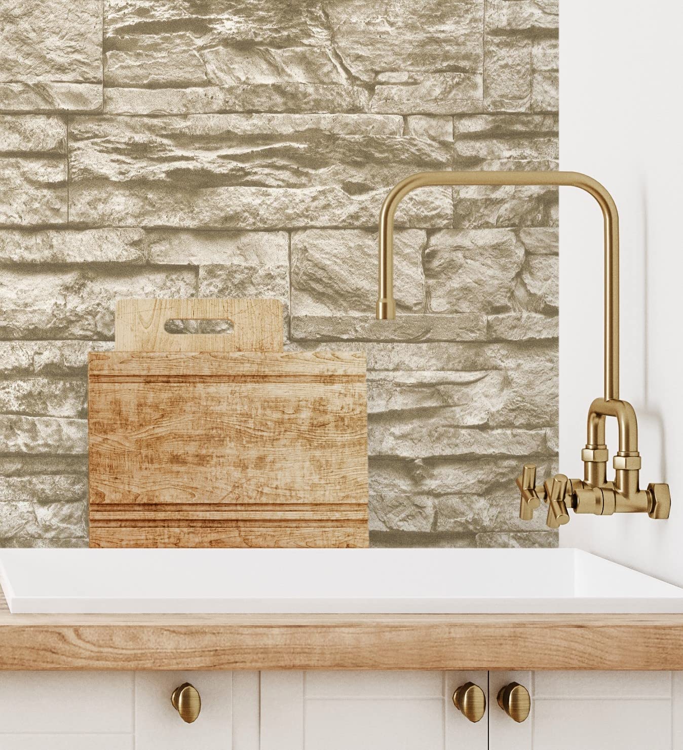 GAULAN 453146 - Carta da parati lavabile in vinile imitazione pietra ardesia beige texture in rilievo 3D per pareti soggiorno cucina bagno sala da pranzo - Rotolo di 10 m x 0,53 m