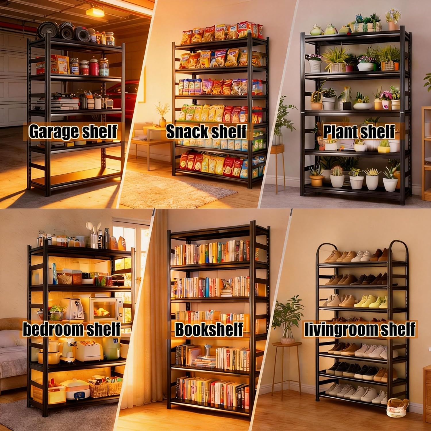 72''H × 40''W Garage Shelving, Metal Shelving Unit and Storage, 2500lb Standing Shelves,Heavy Duty Shelving with Adjustable Shelf for Garage Kitchen Warehouse Pantry Basement Black (5 Tier)
