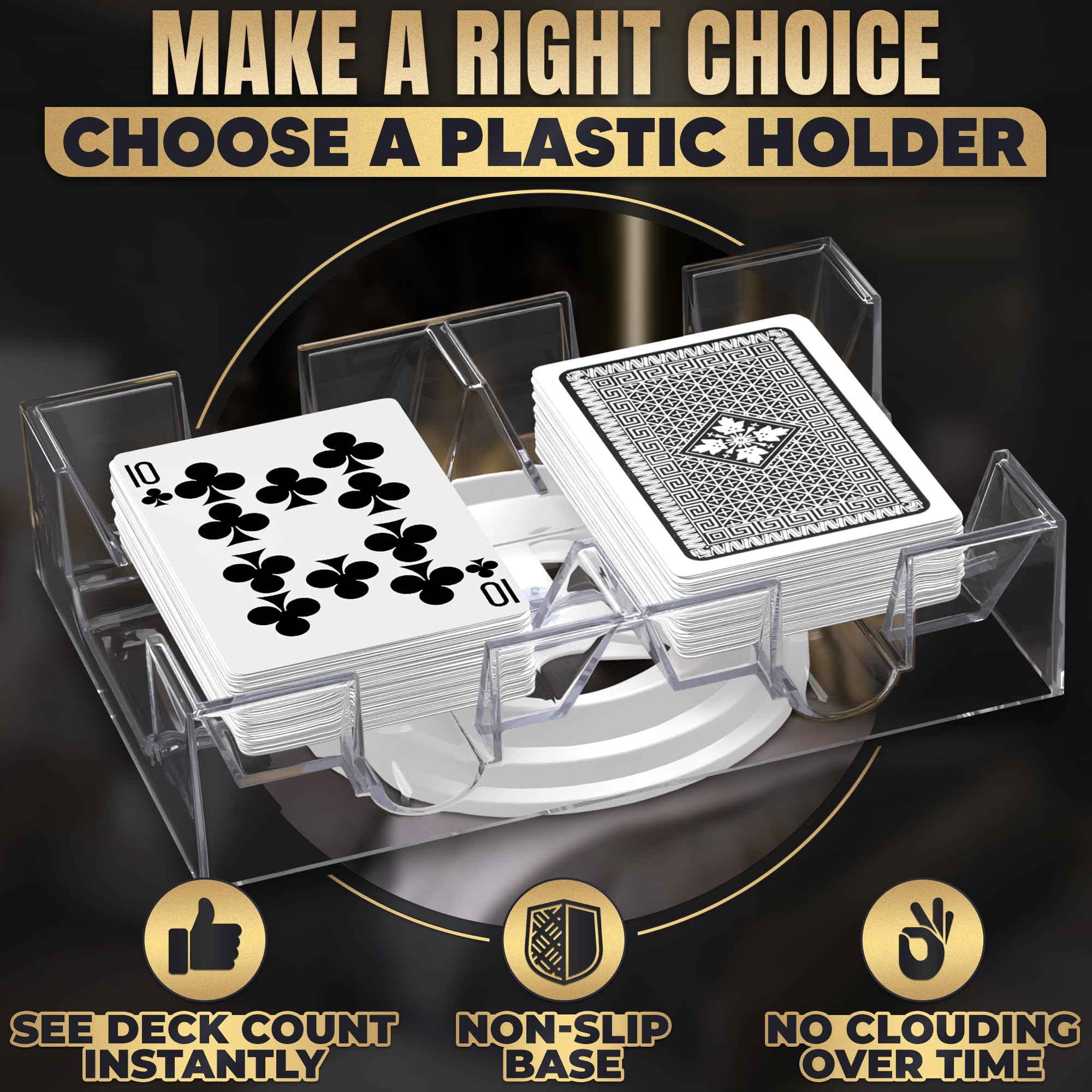 Dual Deck Revolving Canasta Card Holder - 360° Rotating Acrylic card holders for playing cards Tray, Clear - Image 3