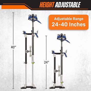 Pentagon Tools Drywall Stilts, Black, 24-40 Inch | Adjustable Height Nonslip Paint Stilts for Adults - Lightweight Aluminum with Protective Pads for Sheetrock or Painting