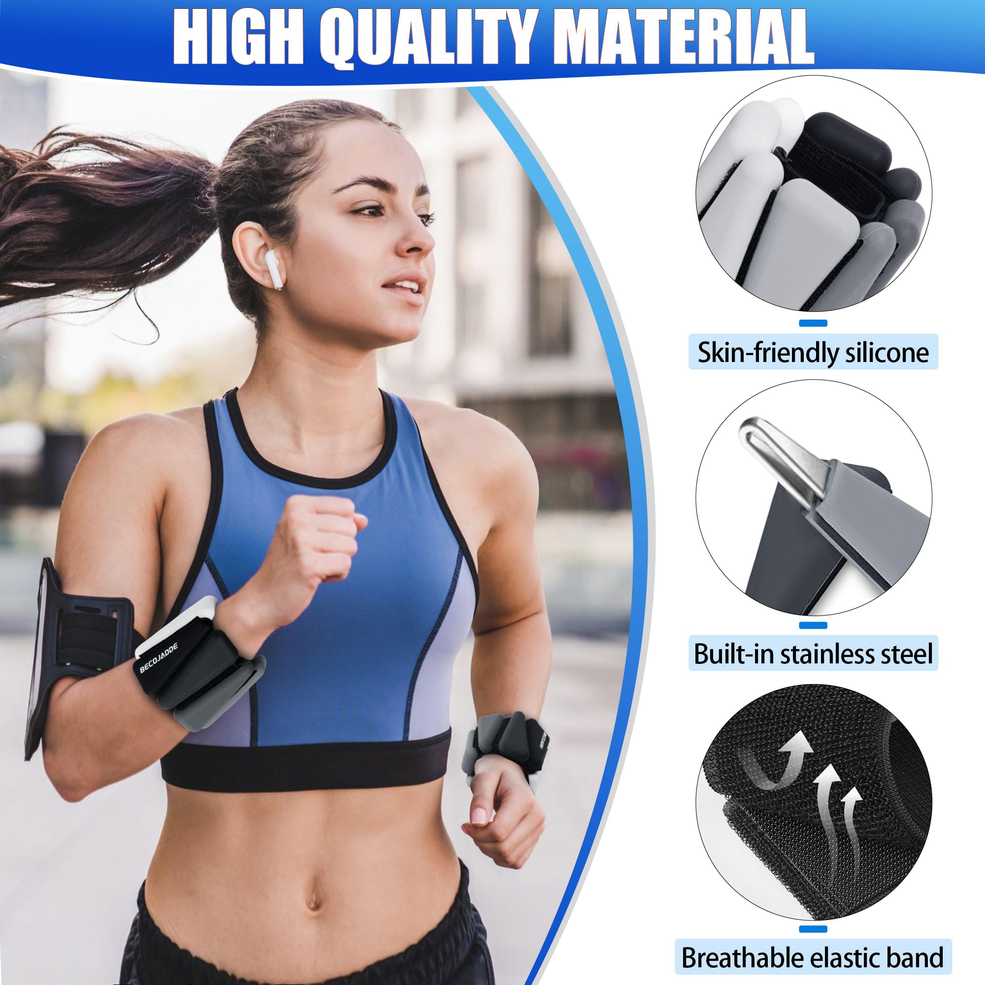 BECOJADDE Ankle Weights for Women Wrist Weights Set of 2 (1 lb/2 lbs Each) Adjustable Arm Leg Weight for Womens Men Suitable for Walking Swimming Running Pilates Yoga Gym