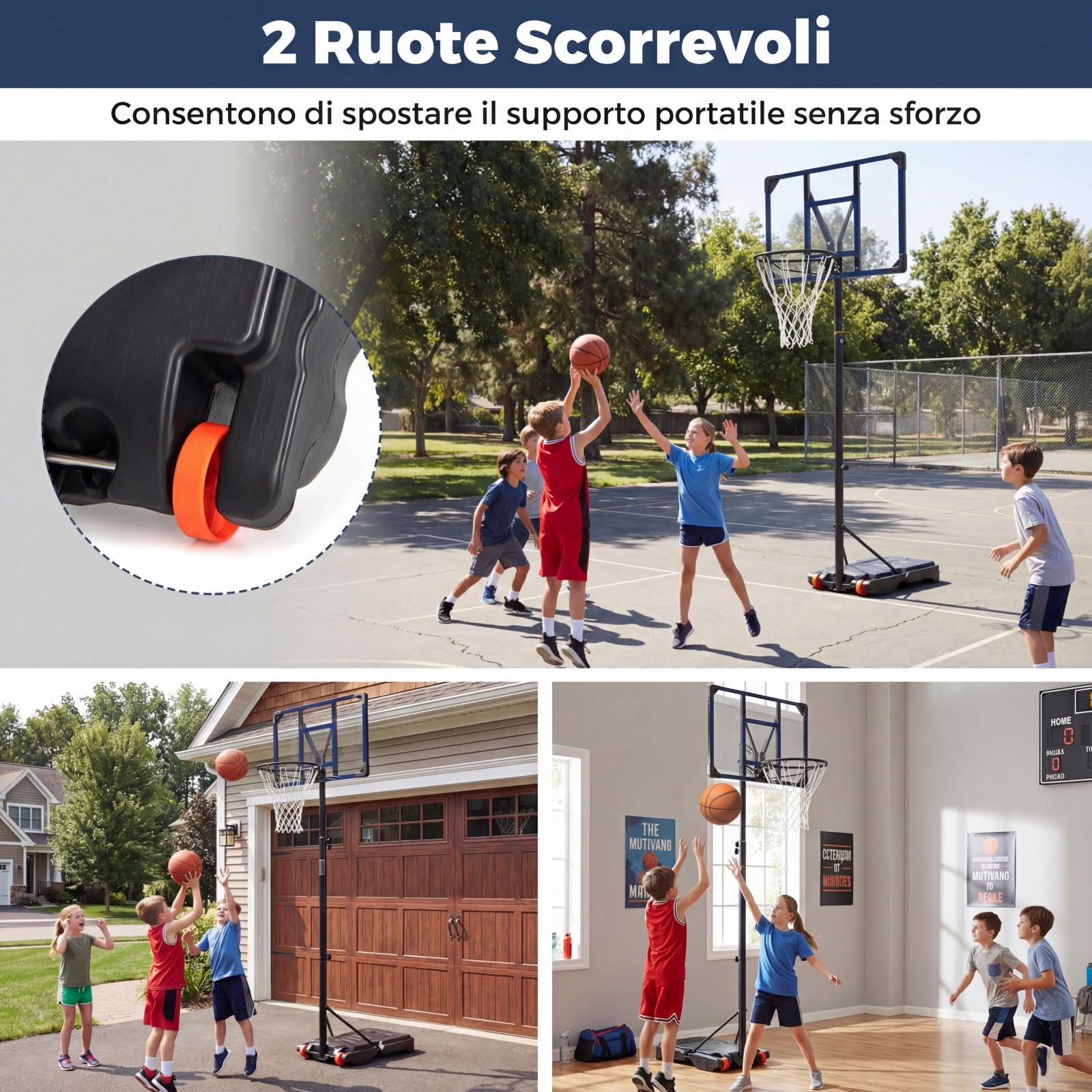 COSTWAY Canestro da Basket da Esterno, Canestro da Basket per Bambini con Altezza Regolabile 206-273,5 cm, Tabellone 82 cm e Base Riempiibile con Ruote, Sistema di Basket Portatile da Interno