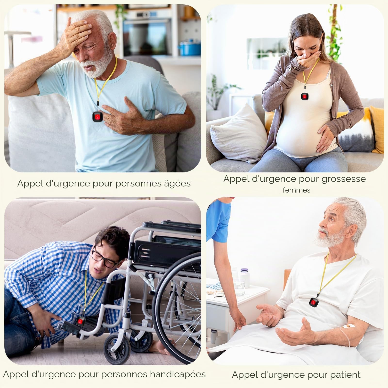 Bouton d'urgence pour personnes âgées, système d'alerte de sonnette d'urgence WiFi intelligent connecté au téléphone, système d'alarme domestique avec bracelet d'urgence pour patients