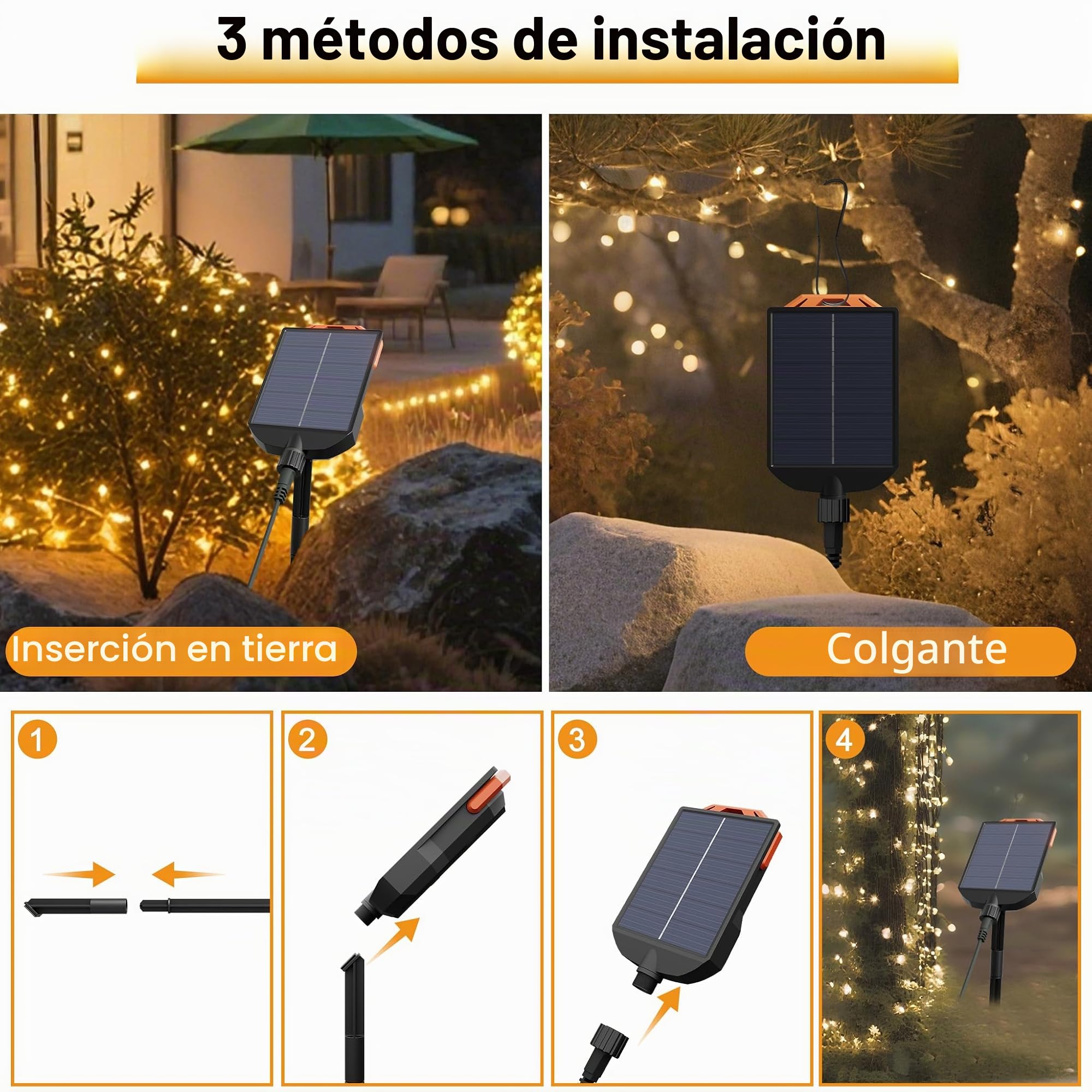 UISEBRT Guirnalda de luces solares para Exteriores - 100m 1000 Leds Navidad luz blanca cálida Luces Solares Resistentes a la Intemperie con 8 modos y temporizador para Navidad Pascua