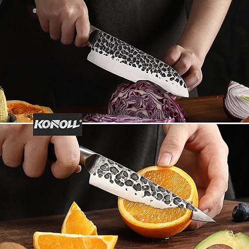Miniatura 7 de KONOLL Juego de 5 cuchillos de cocina japoneses AUS-8 acero forjado hecho a mano cuchillos de chef sin bloque para caja de regalo de chef knofe Set