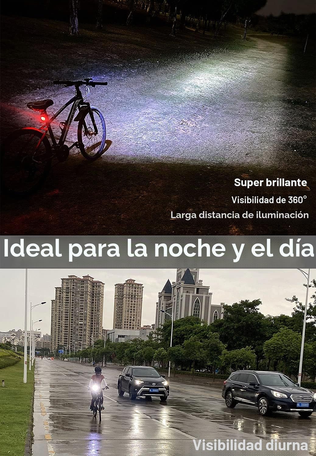 Luz Bicicleta, Potente 6400 mAh Led Luces Delantera y Trasera 2400 Lúmenes Recargables USB Linterna Impermeable IPX5 Focos para Luces y Reflectores de Ciclismo