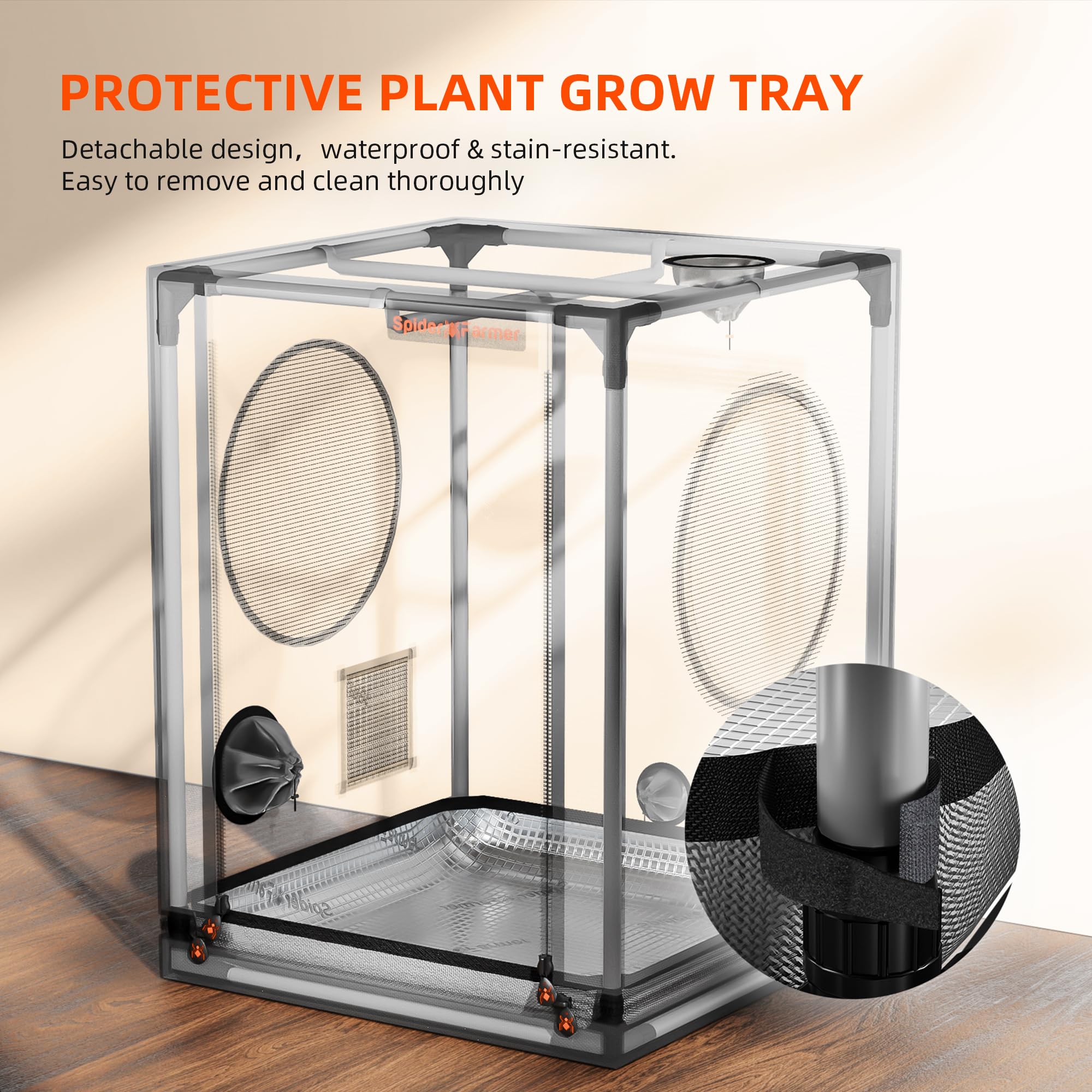 Spider Farmer Piccola tenda per aerogard, 60 x 60 x 80 cm, con porta roll-up, finestra di osservazione, lamiera inferiore rimovibile, tessuto mylar 2000D, per sistema di coltivazione idroponica