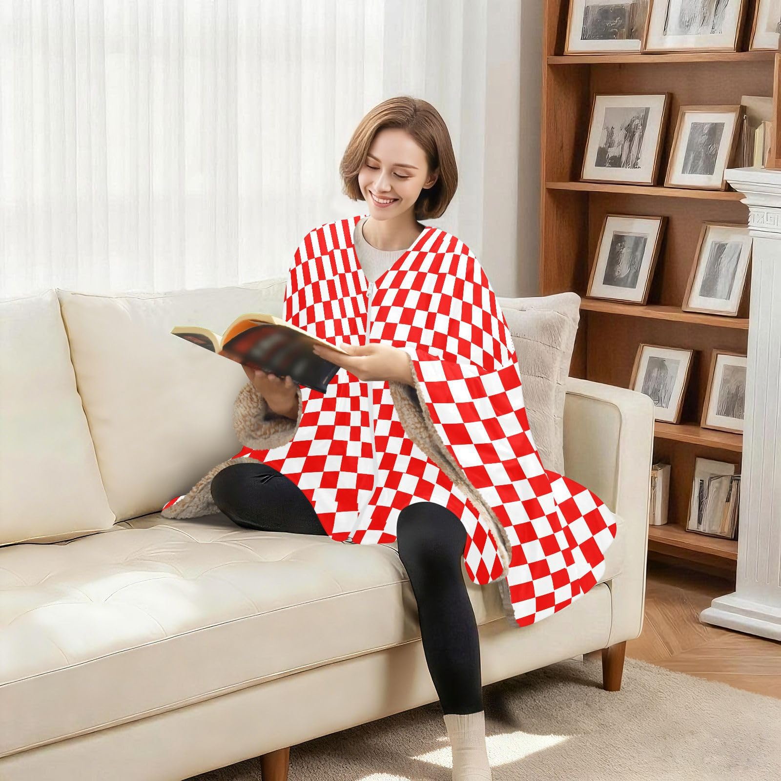 GuoChe Poncho rojo blanco tablero de ajedrez