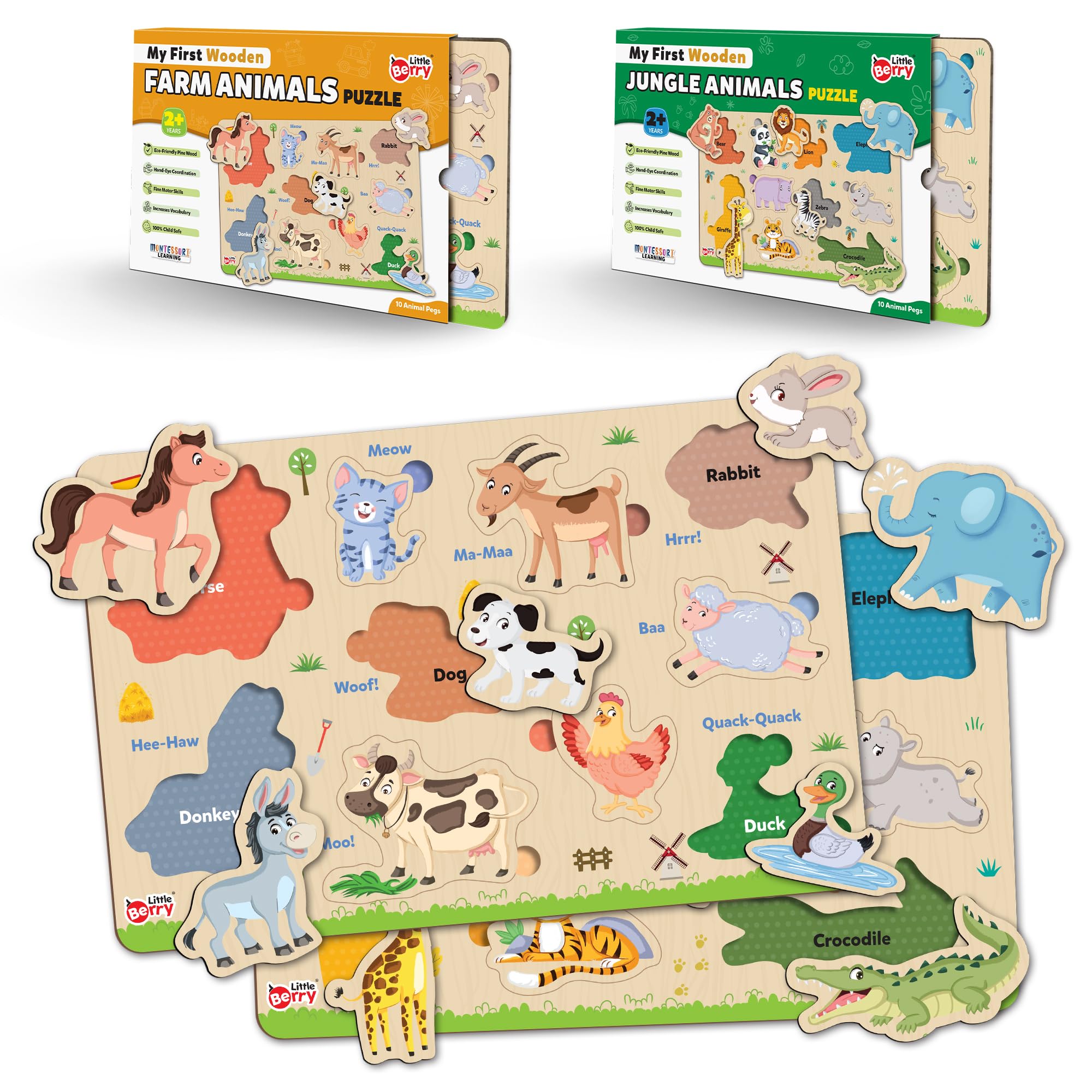 Little Berry Wooden Puzzles for Kids Age 2+ Years (Set of 2): Jungle & Farm Animals - Knob & Peg Puzzles Games with Pictures for Boys, Girls, Preschool Children - Montessori Learning Wooden Toy (B0CGDVMSGH) Amazon Price History, Amazon Price Tracker