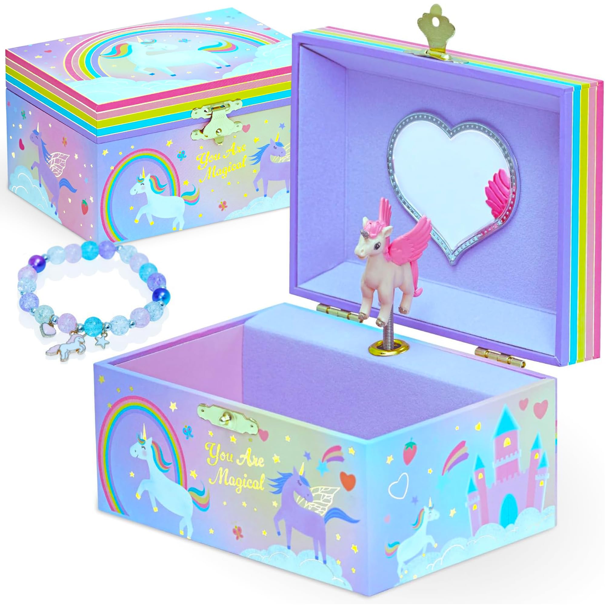 Style Girlz Musical Jewellery Box - Unicorn Jewellery Box For Girls - Kids Jewellery Music Box With - Includes Unicorn Jewellery Bracelet - Birthday Gifts For Girls