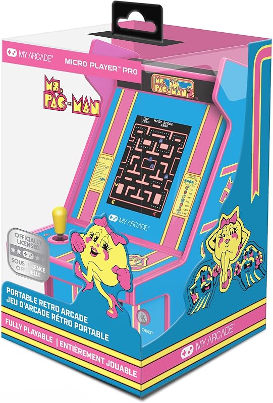 Ms. Pac-Man Micro Player Pro: arcades clásicos, pantalla de 2,75 pulgadas, juegos retro, juegos para niños y adultos
